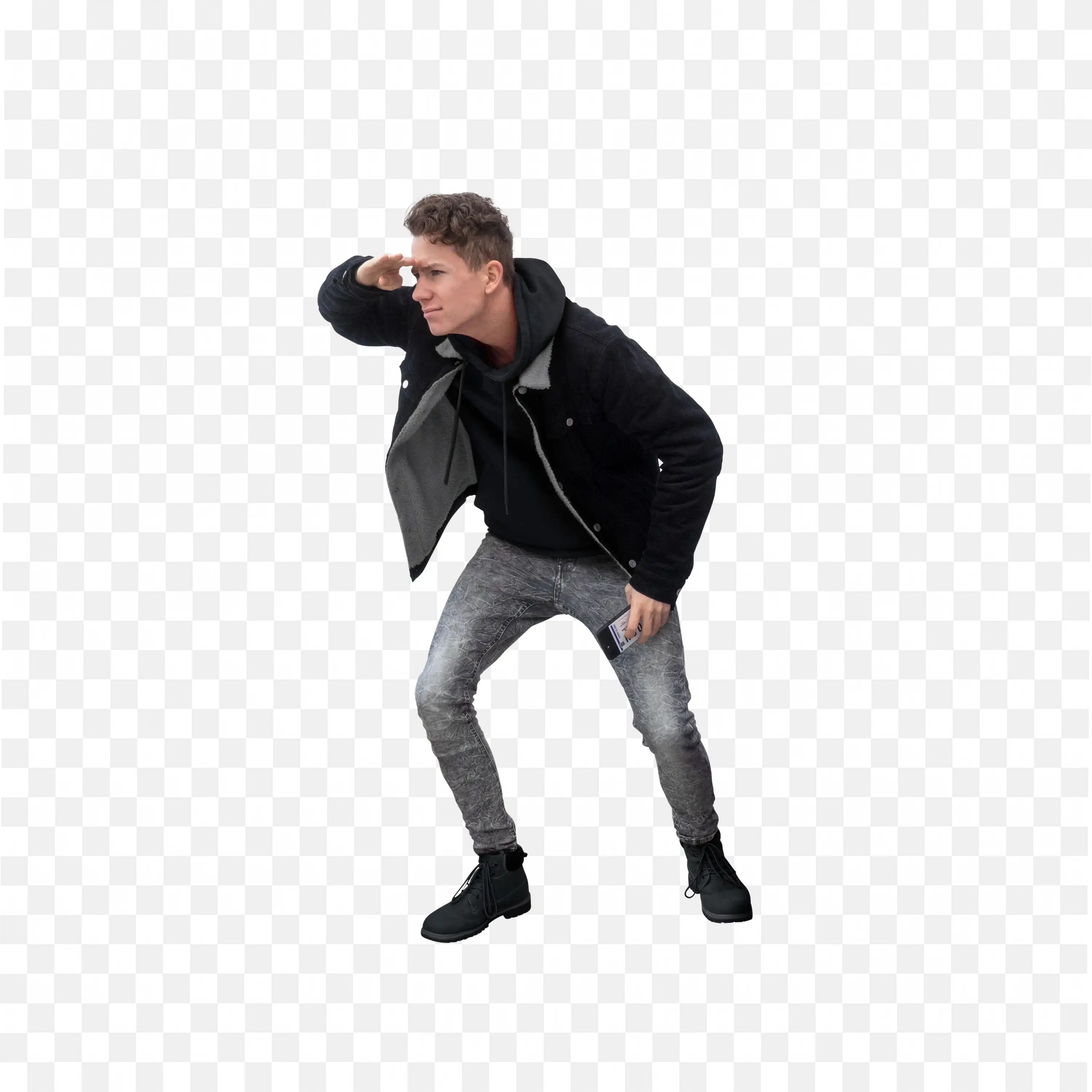 Young Man Wearing Black Hoodie Searching Someone Free Png