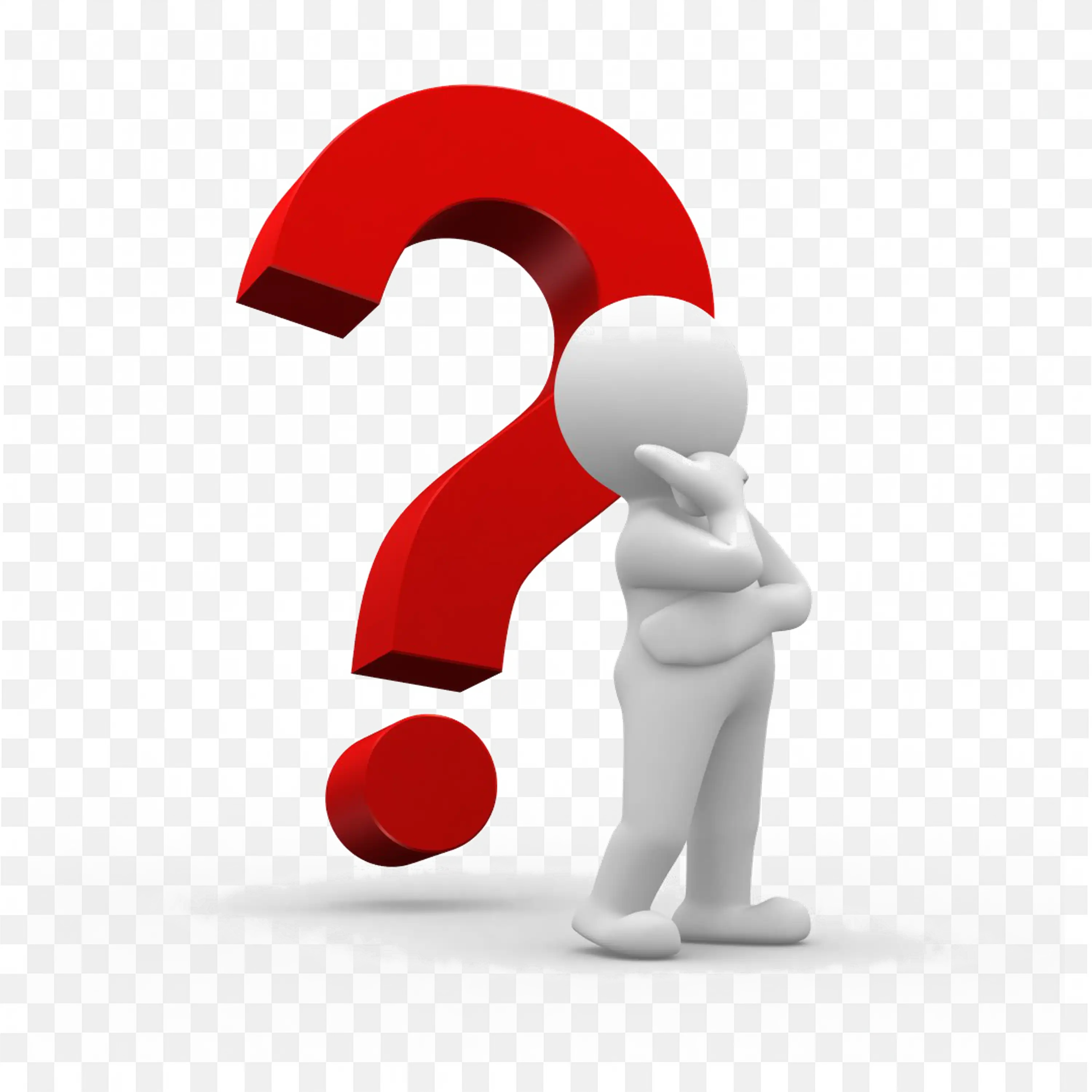 3D Figure Standing Next To Large Red Question Mark PNG