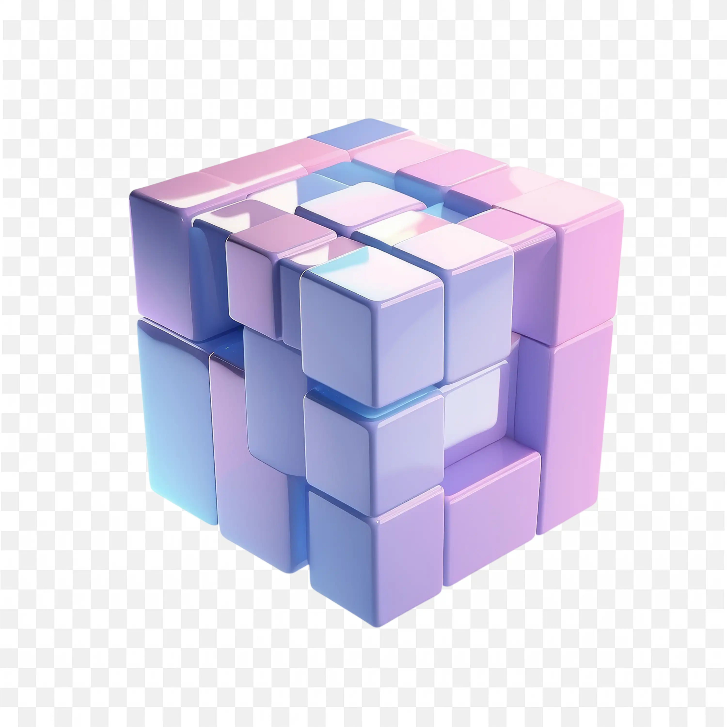 3D Pastel Colour Cube with Soft Reflections and Light PNG