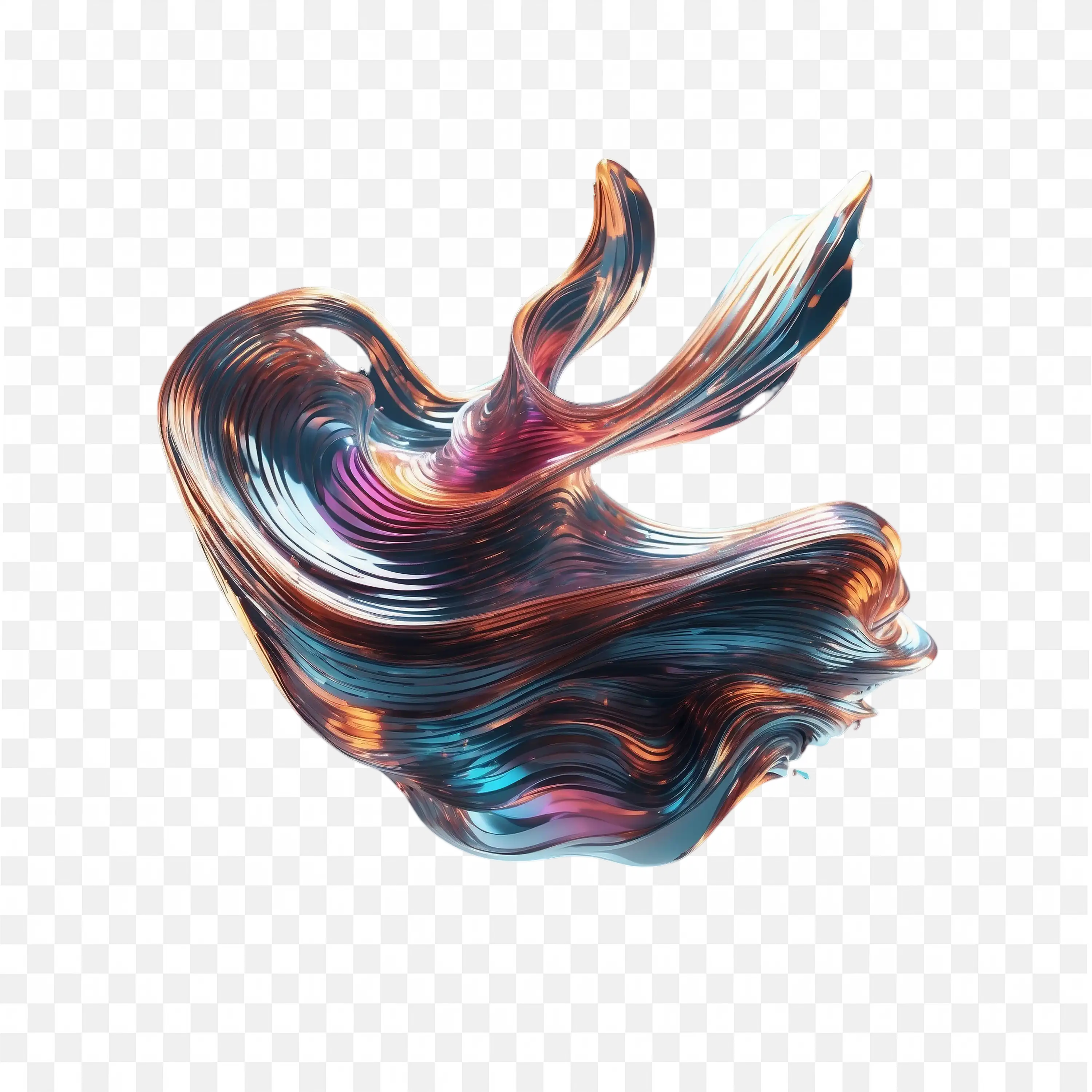 Abstract 3D Liquid with Flowing Metallic Waves Free PNG