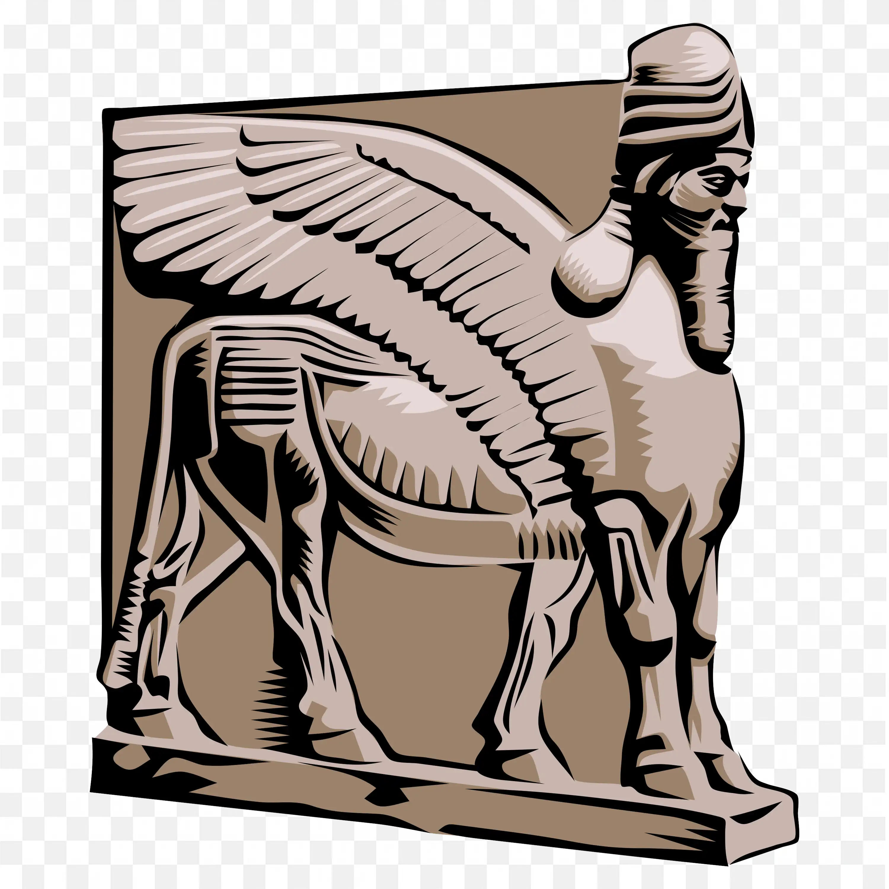 Ancient Assyrian Winged Bull Sculpture Stone Visual PNG