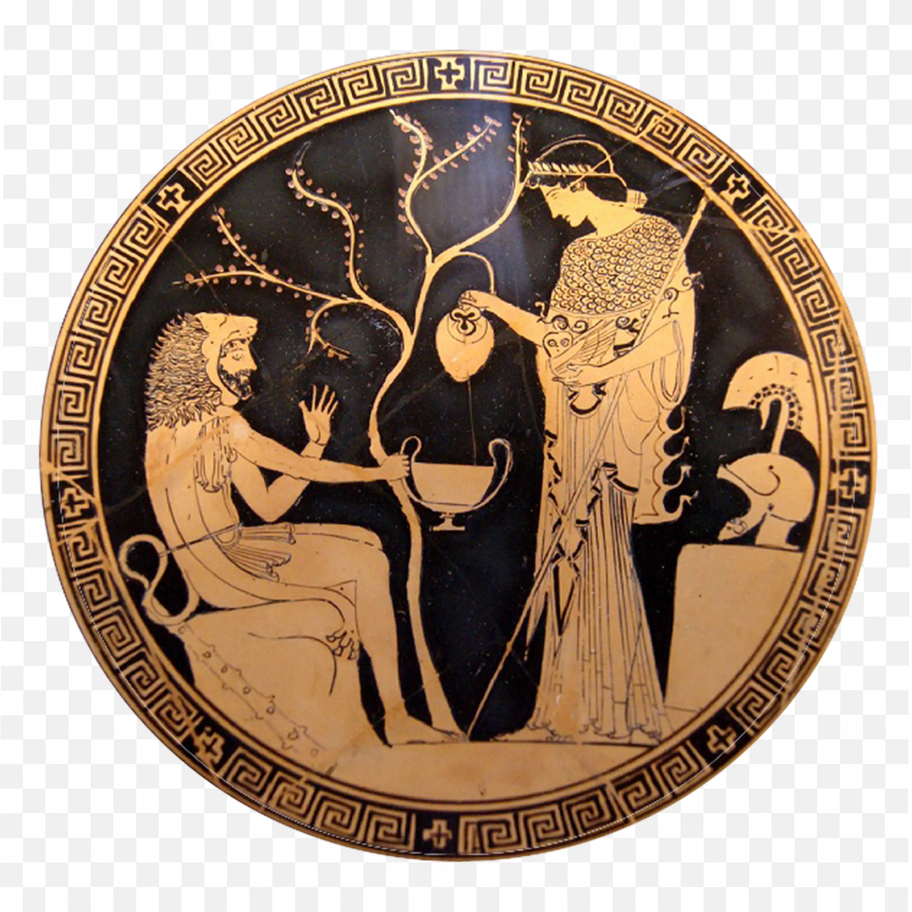 Ancient Greek Pottery Scene with Figures and Details PNG