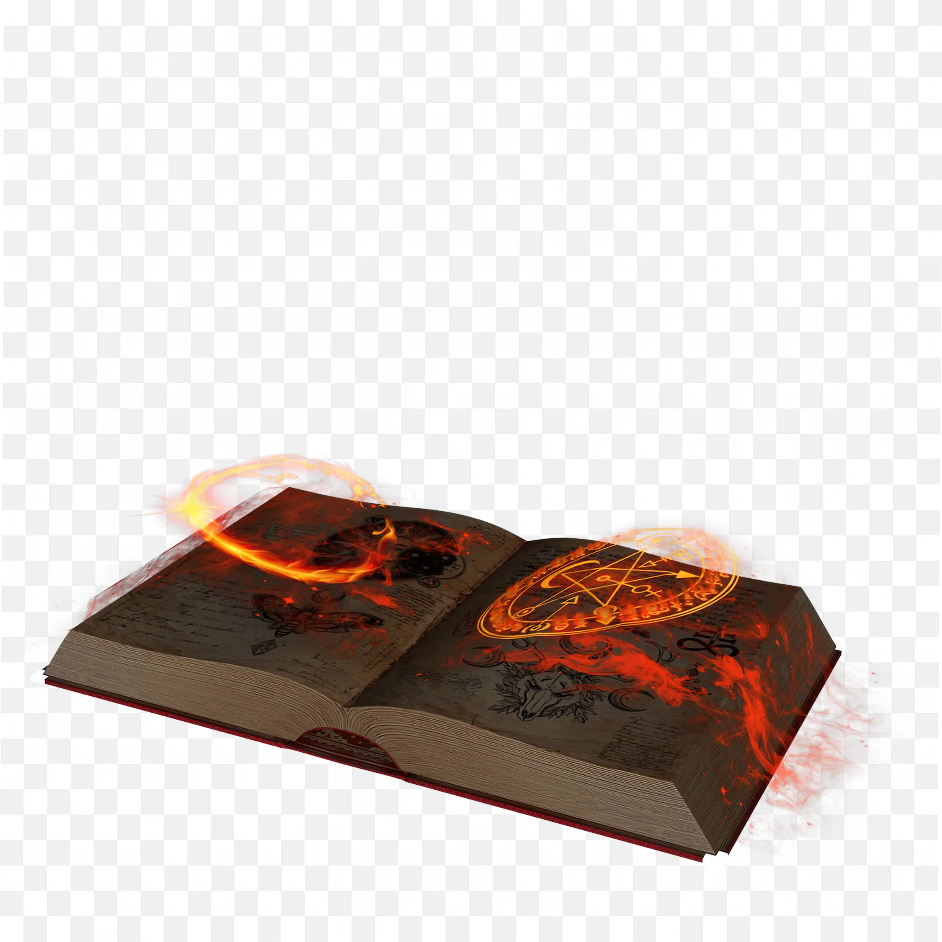 Ancient Spellbook with Magical Fire Symbols Free PNG Image