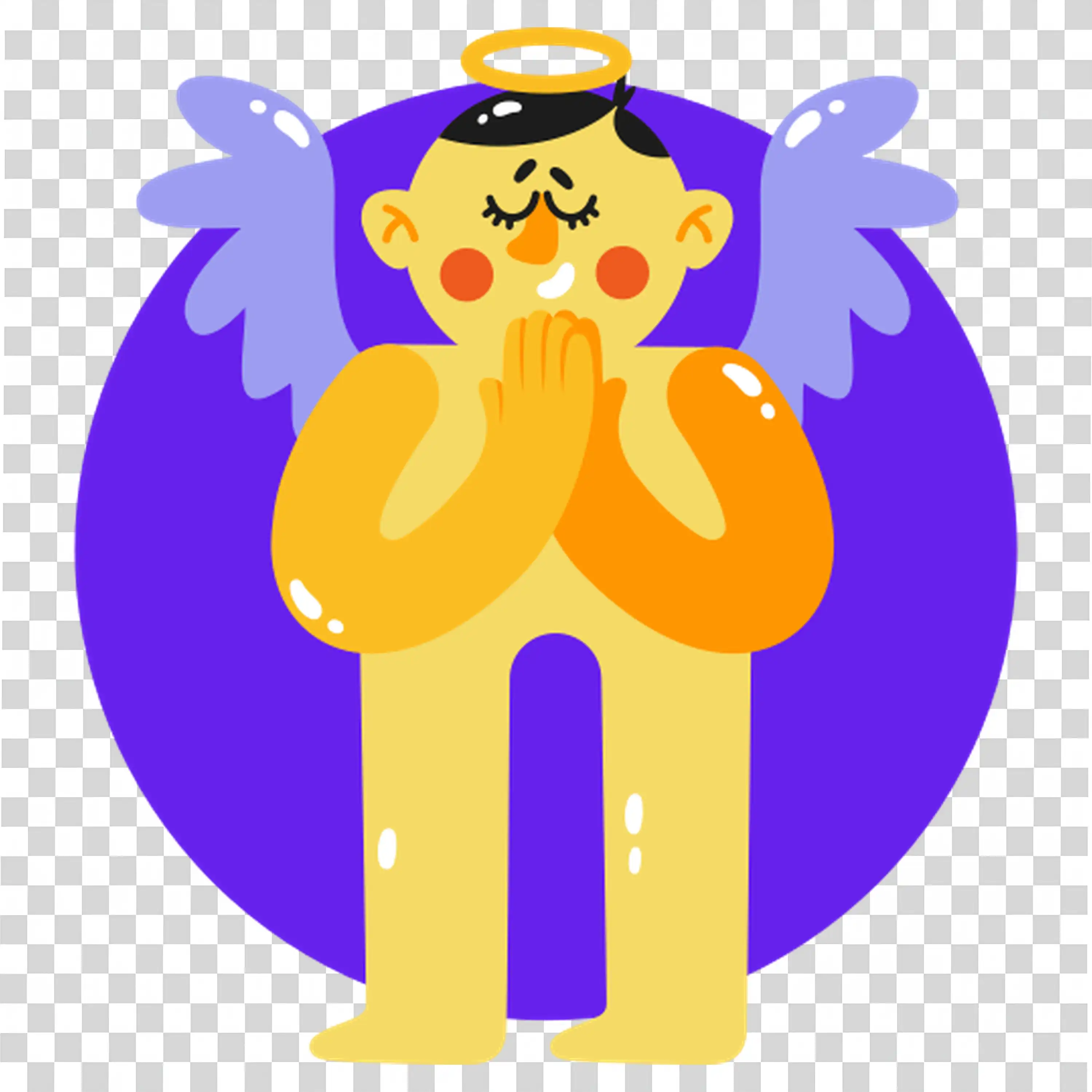 Angel character with gold wings spreading hands out
