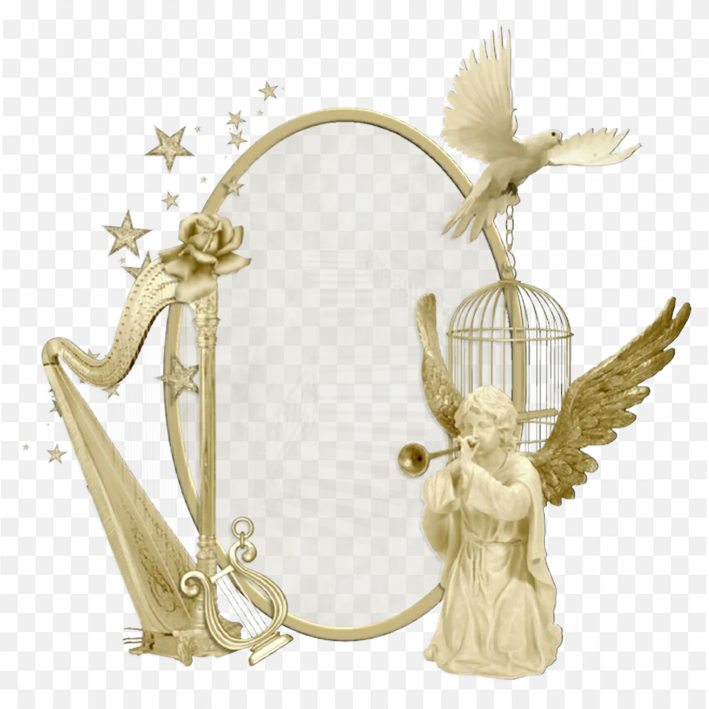 Angelic Classic Frame with Doves and Golden Details PNG