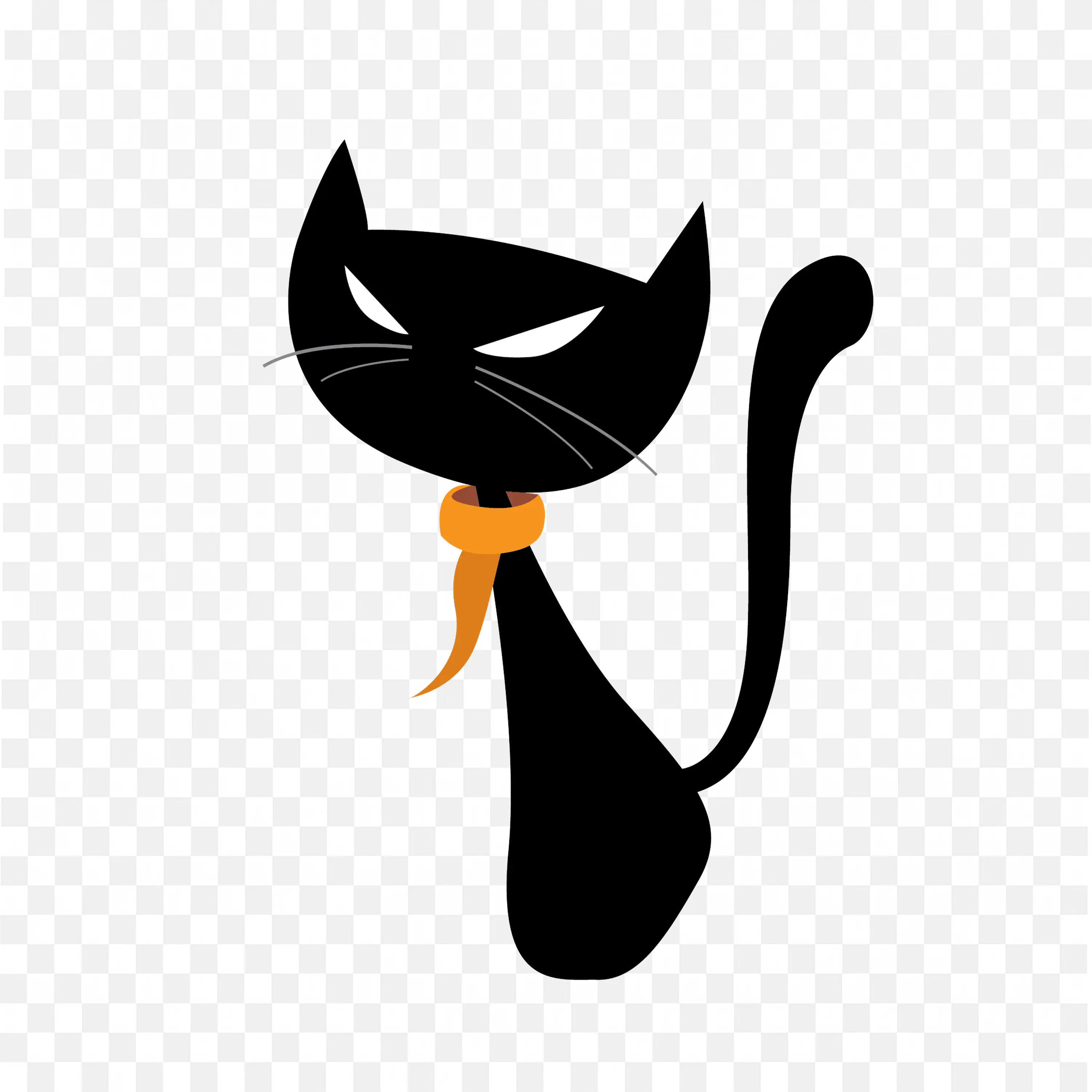 Angry Black Cat Face with Orange Scarf Art Png Free