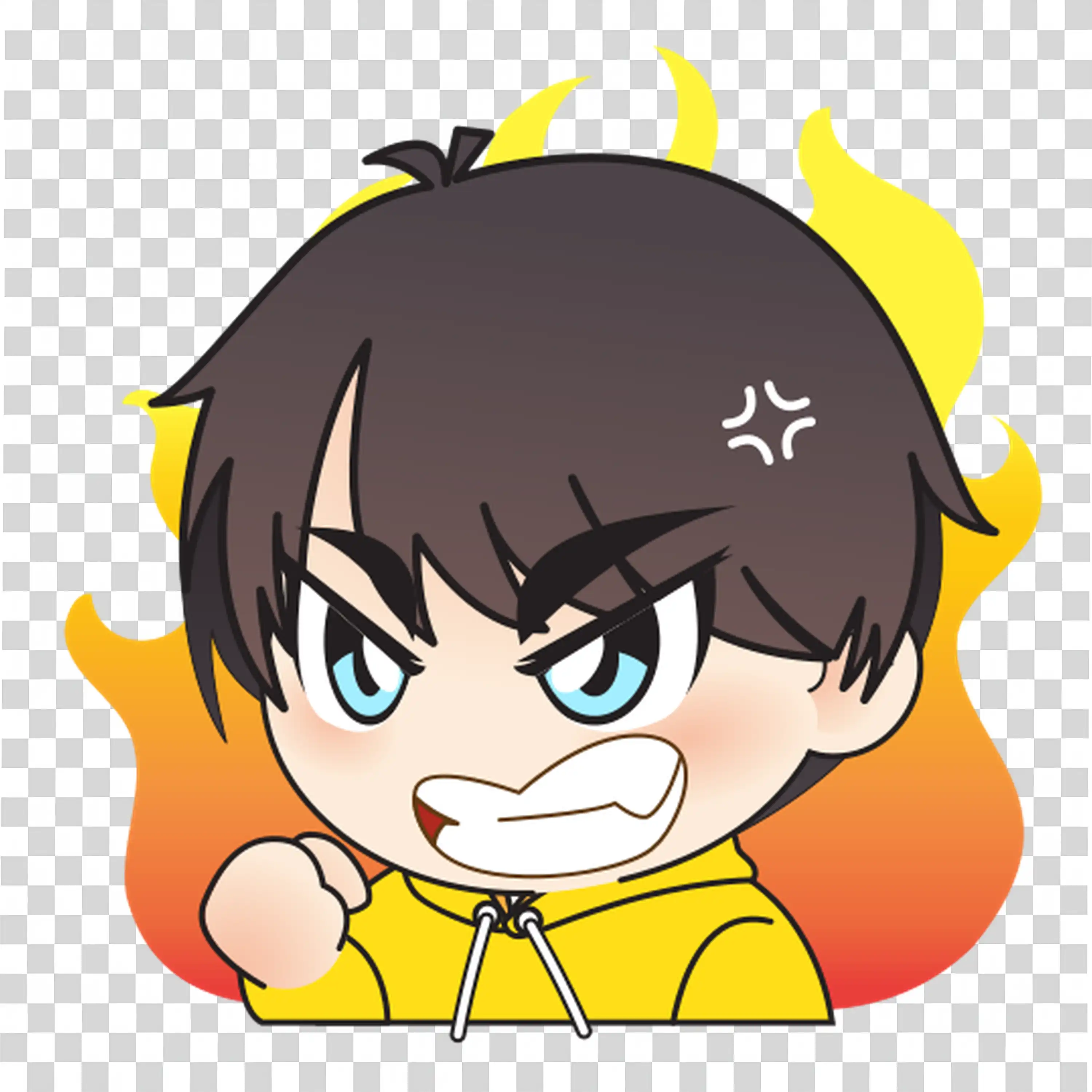 Angry boy with yellow aura showing powerful emotion