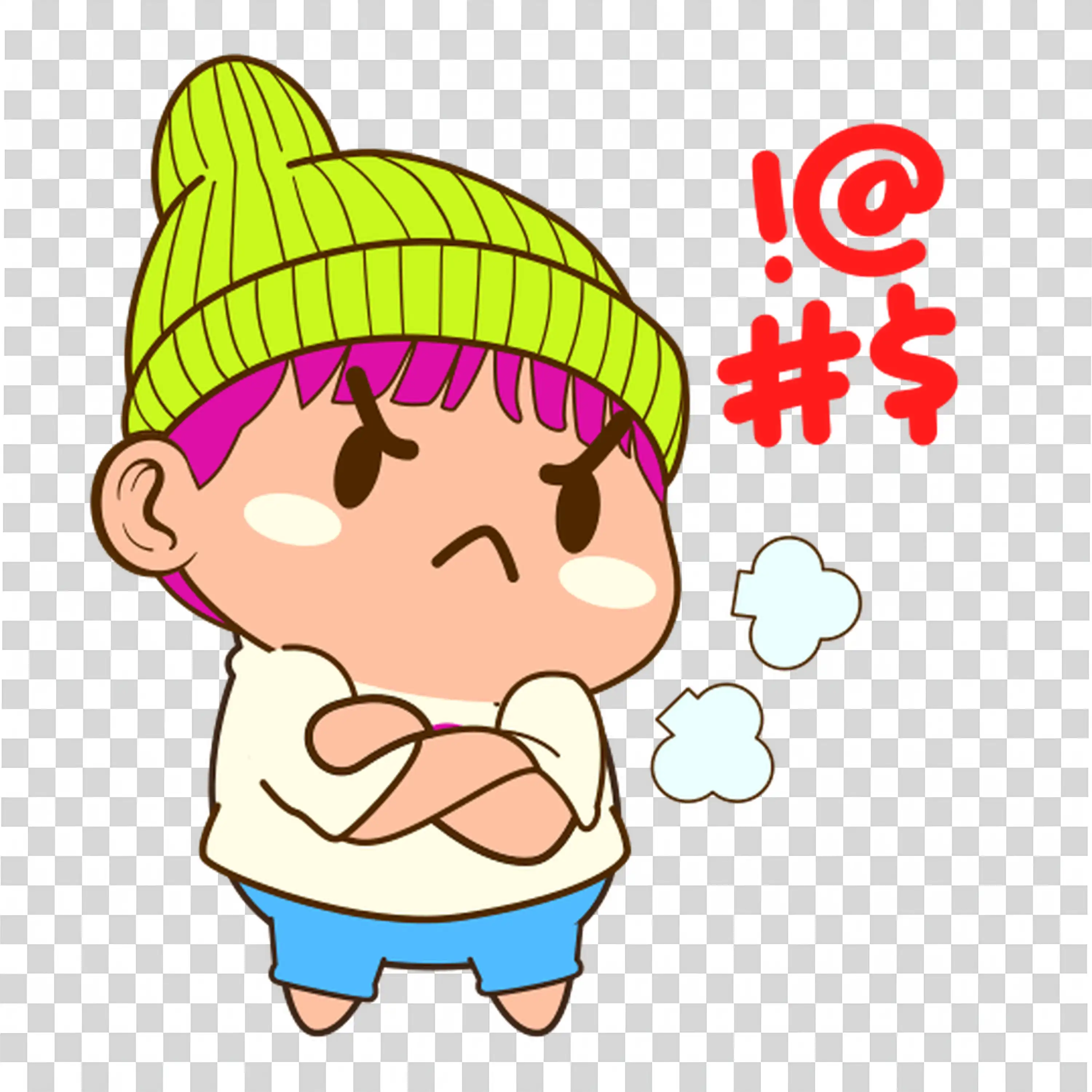 Angry Kid Wearing Green Hat Screaming and Red Symbols