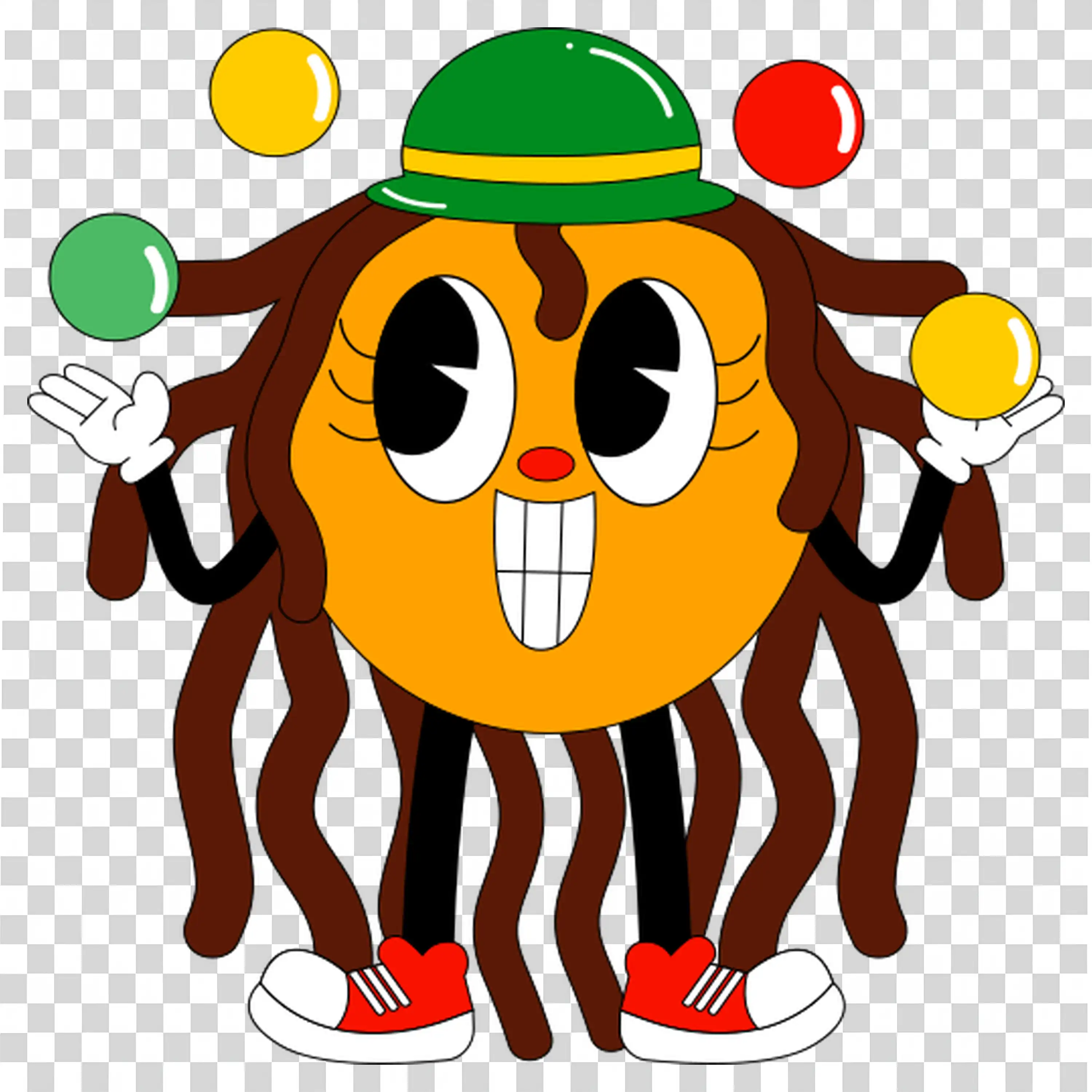Animated character with a joyful expression in a fun outfit