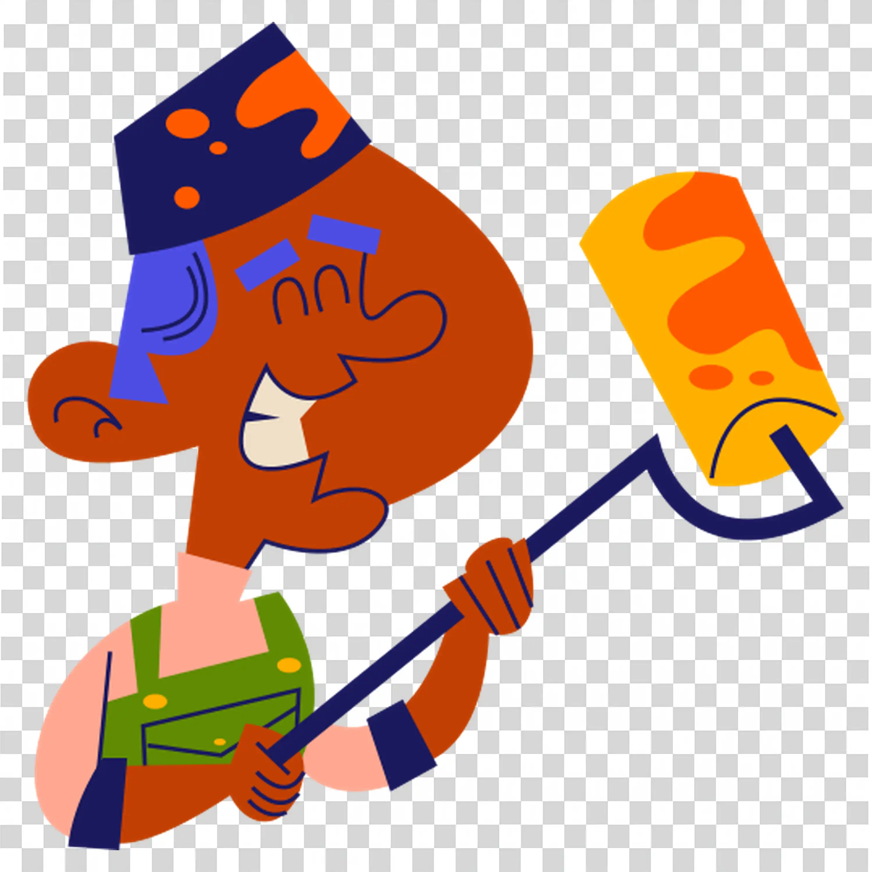 Artist Painting a Wall with Roller and Creativity free PNG