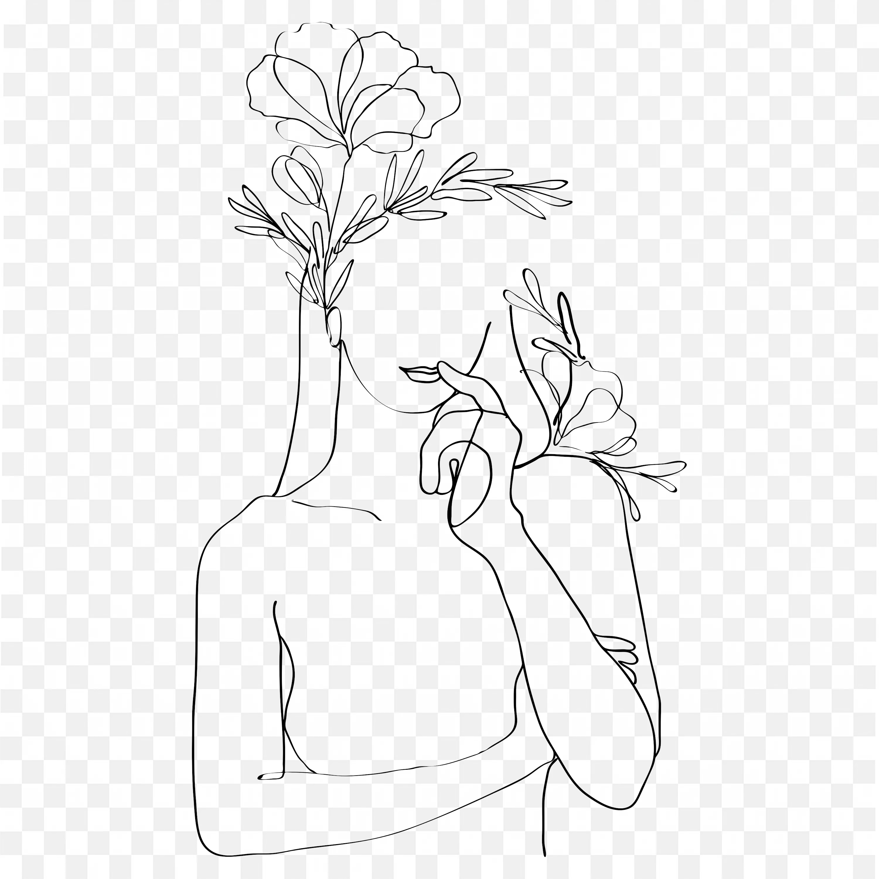 Artistic Drawing of a Woman with Hands in Face PNG Image