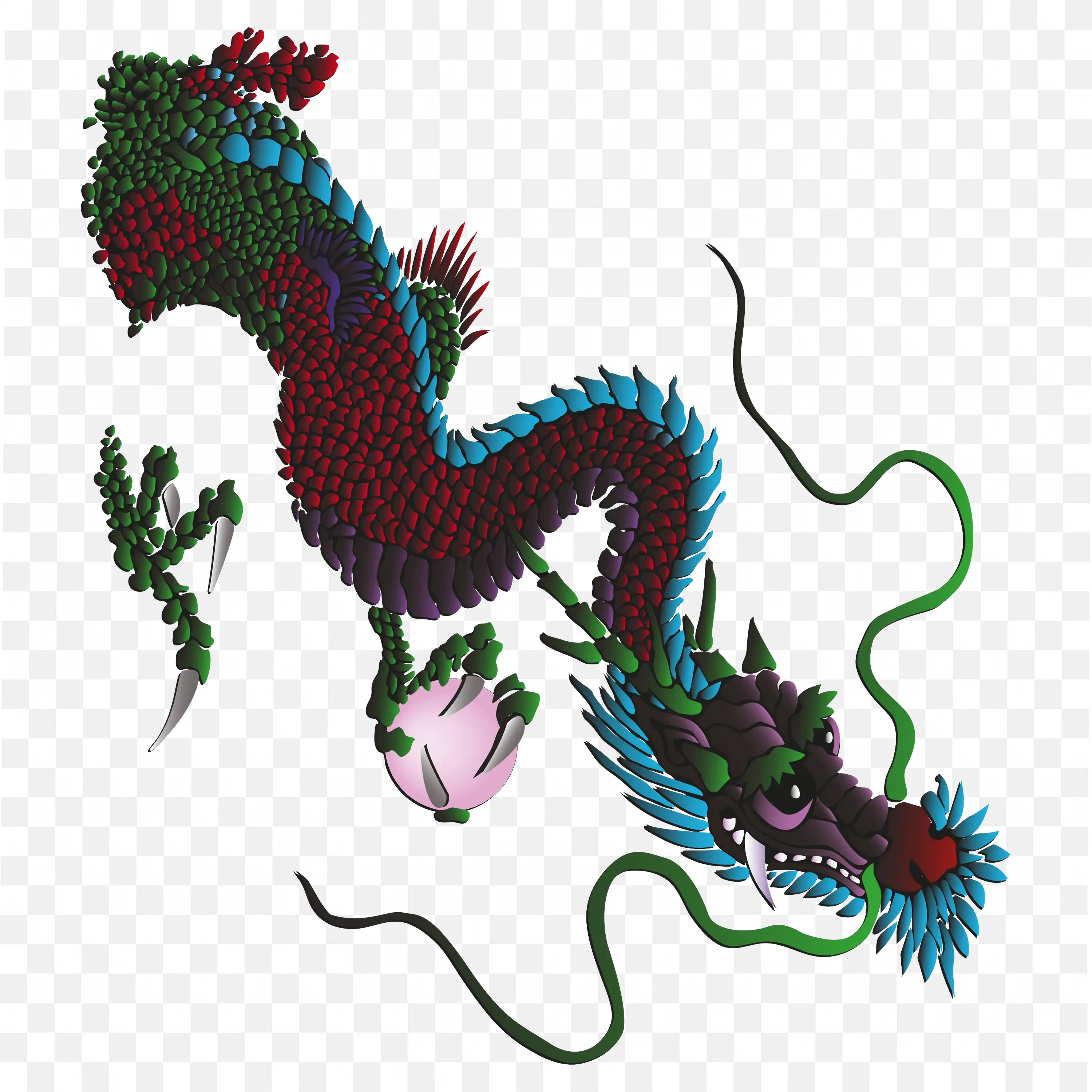 Asian Traditional Dragon Holding a Pearl in Dynamic Pose