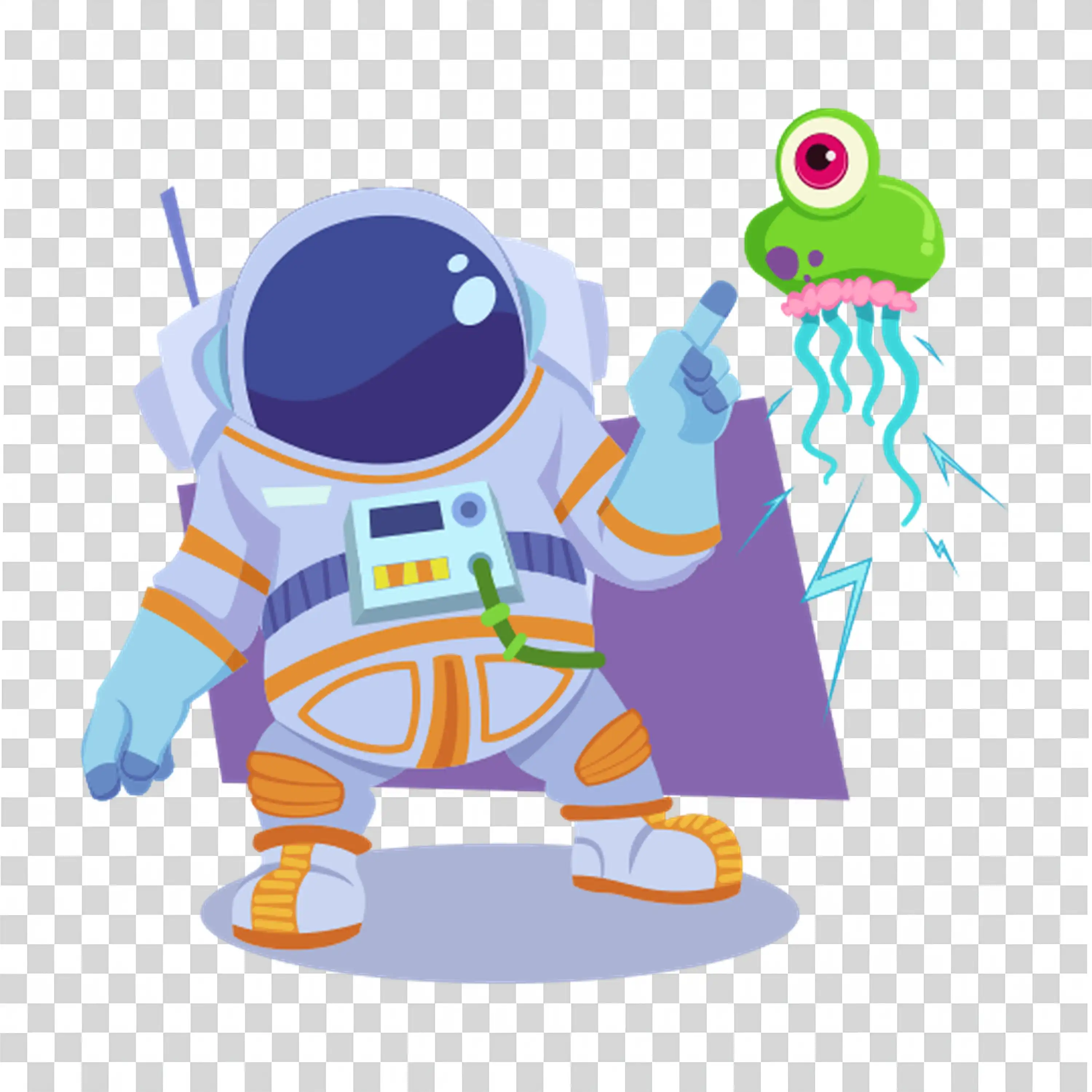 Astronaut exploring with alien on distant planet PNG