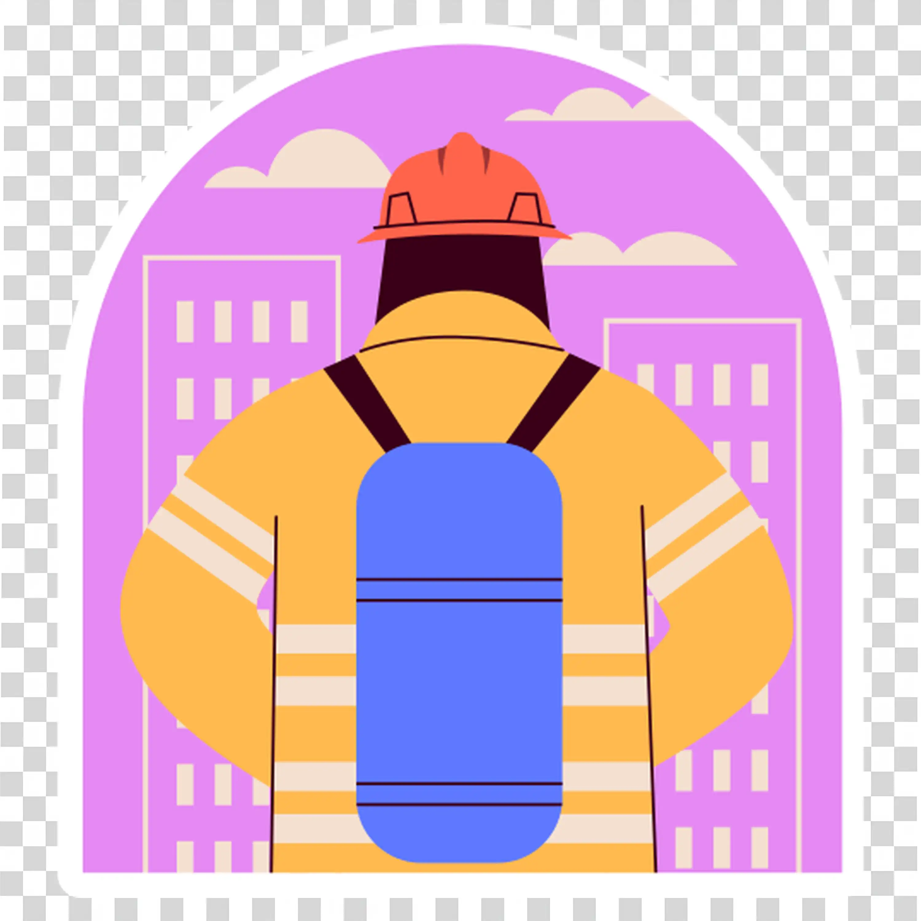 Backpack wearing figure with a scenic background PNG