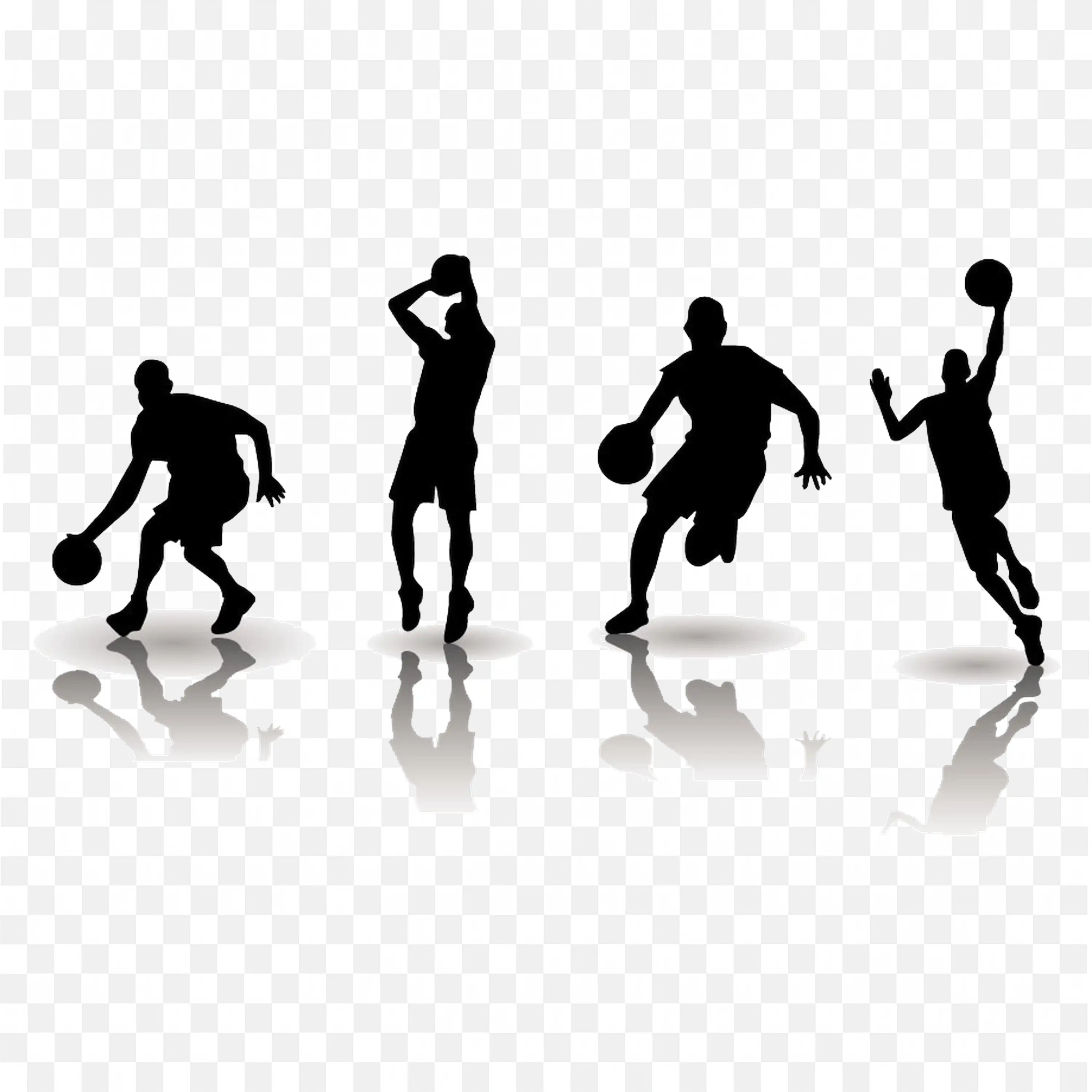 Basketball Players in Doing Various Actions Shadow Free Png