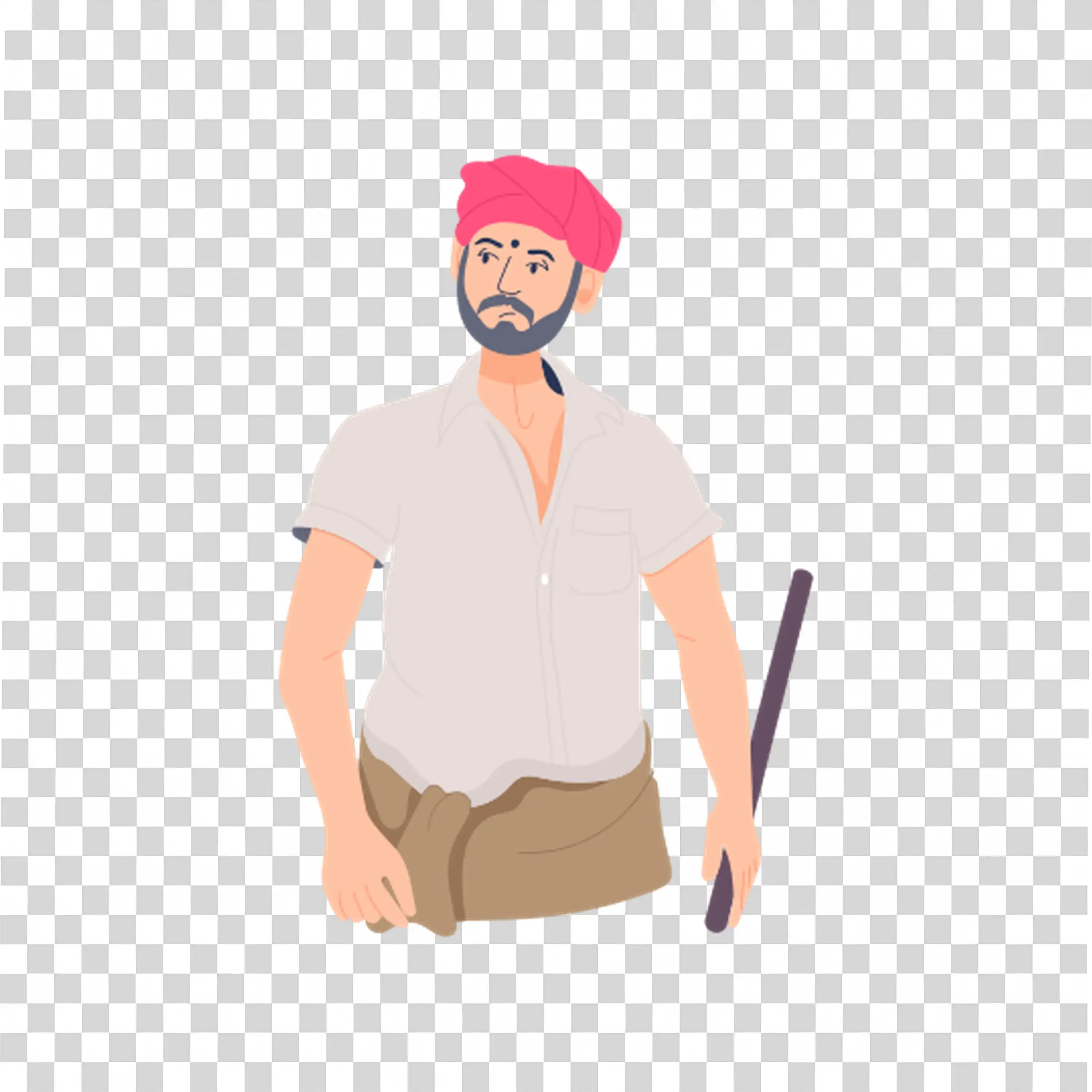 Bearded man in tank top holding a wooden stick PNG
