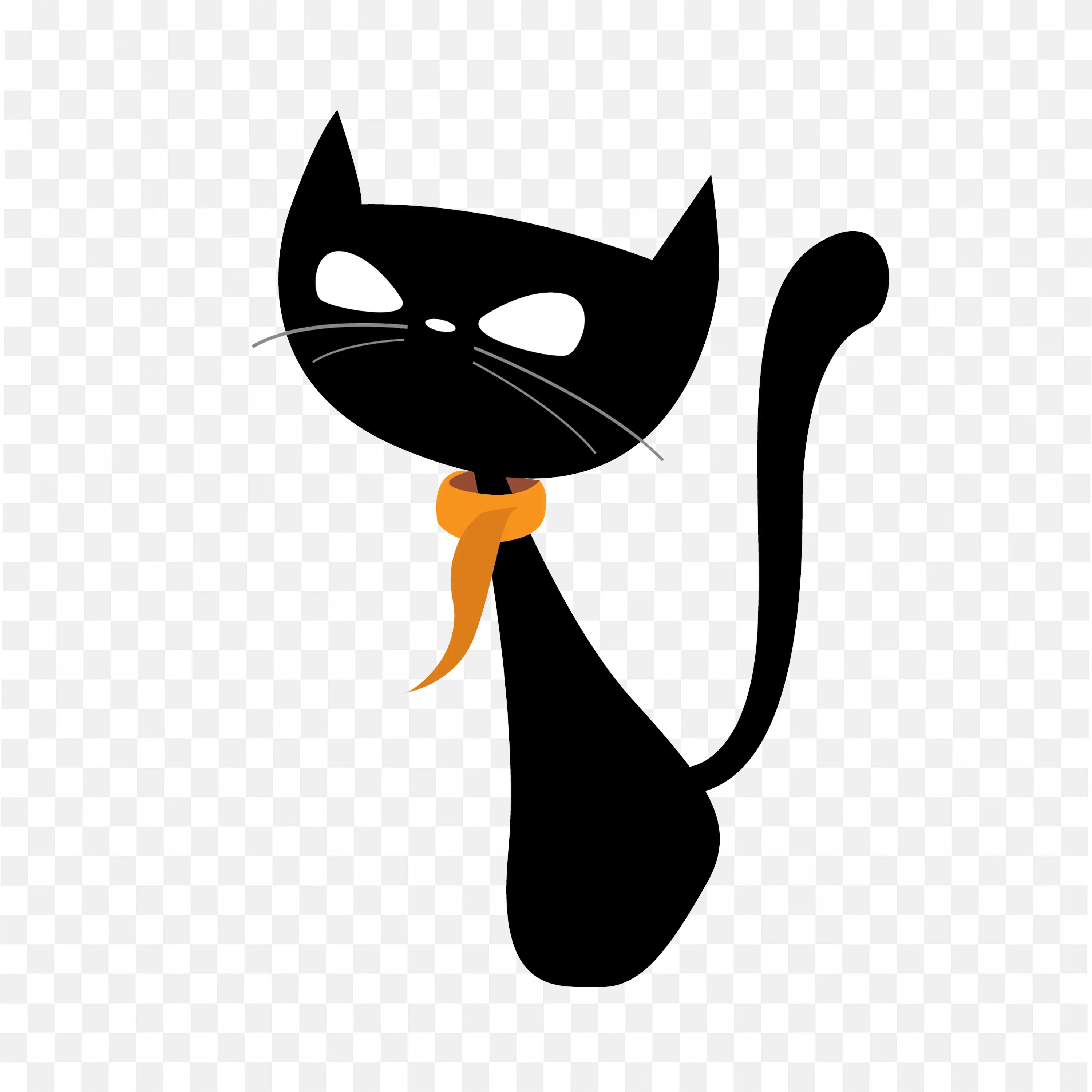 Black Cat with a Floating Tail And Huge Open Eyes Free Png
