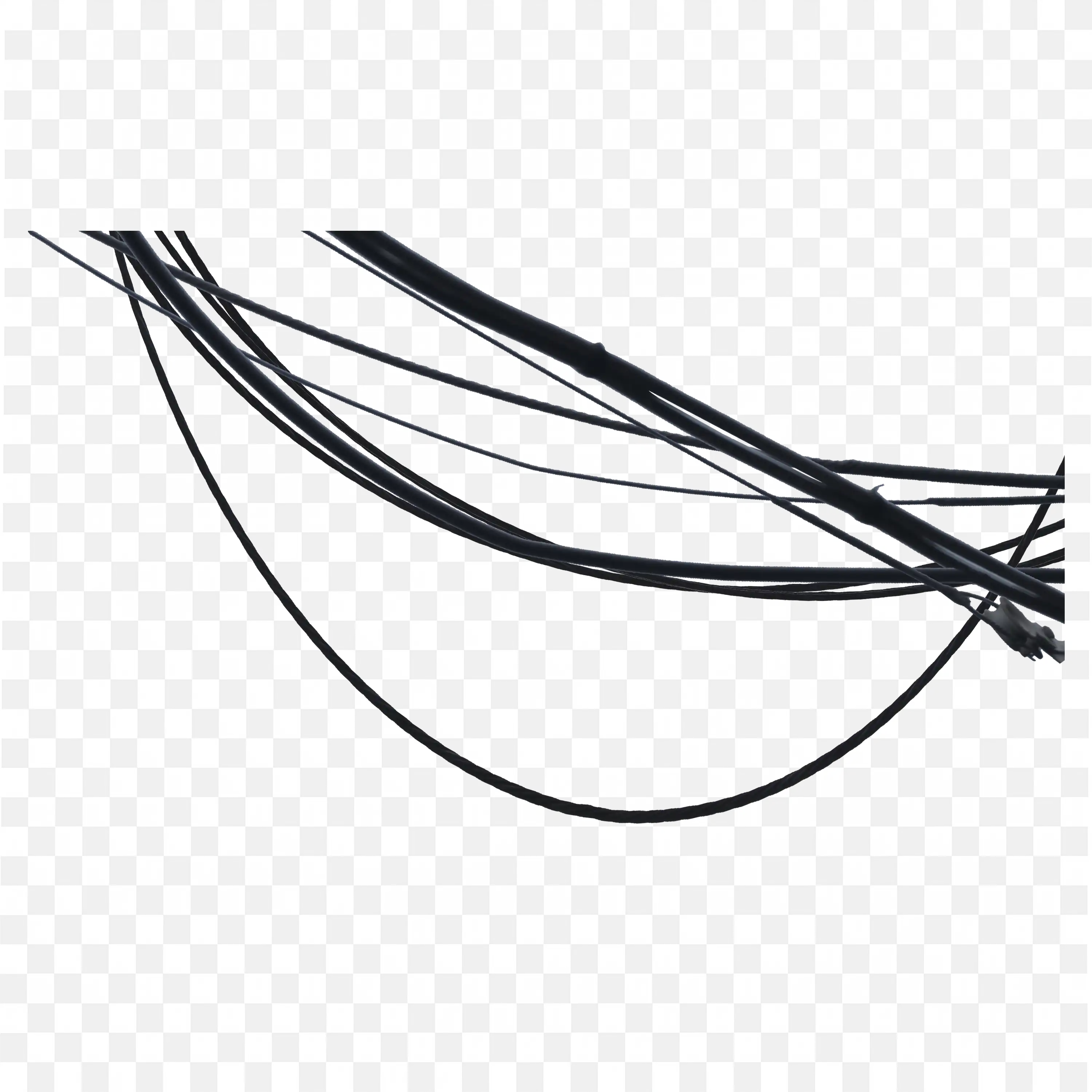 Black Curved Cables and Wires on White Background PNG