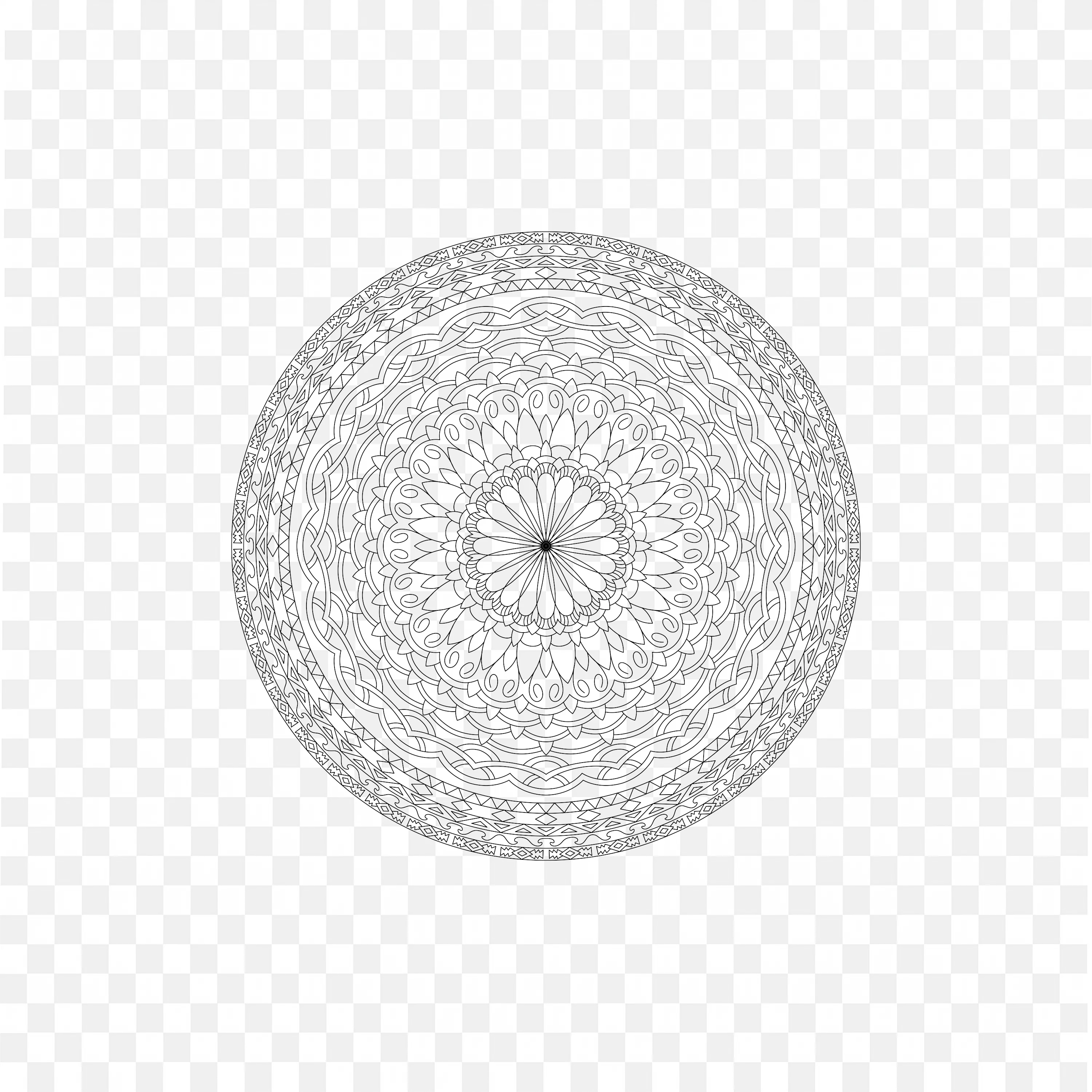 Black Mandala Design with Floral Symmetry Clip Art PNG