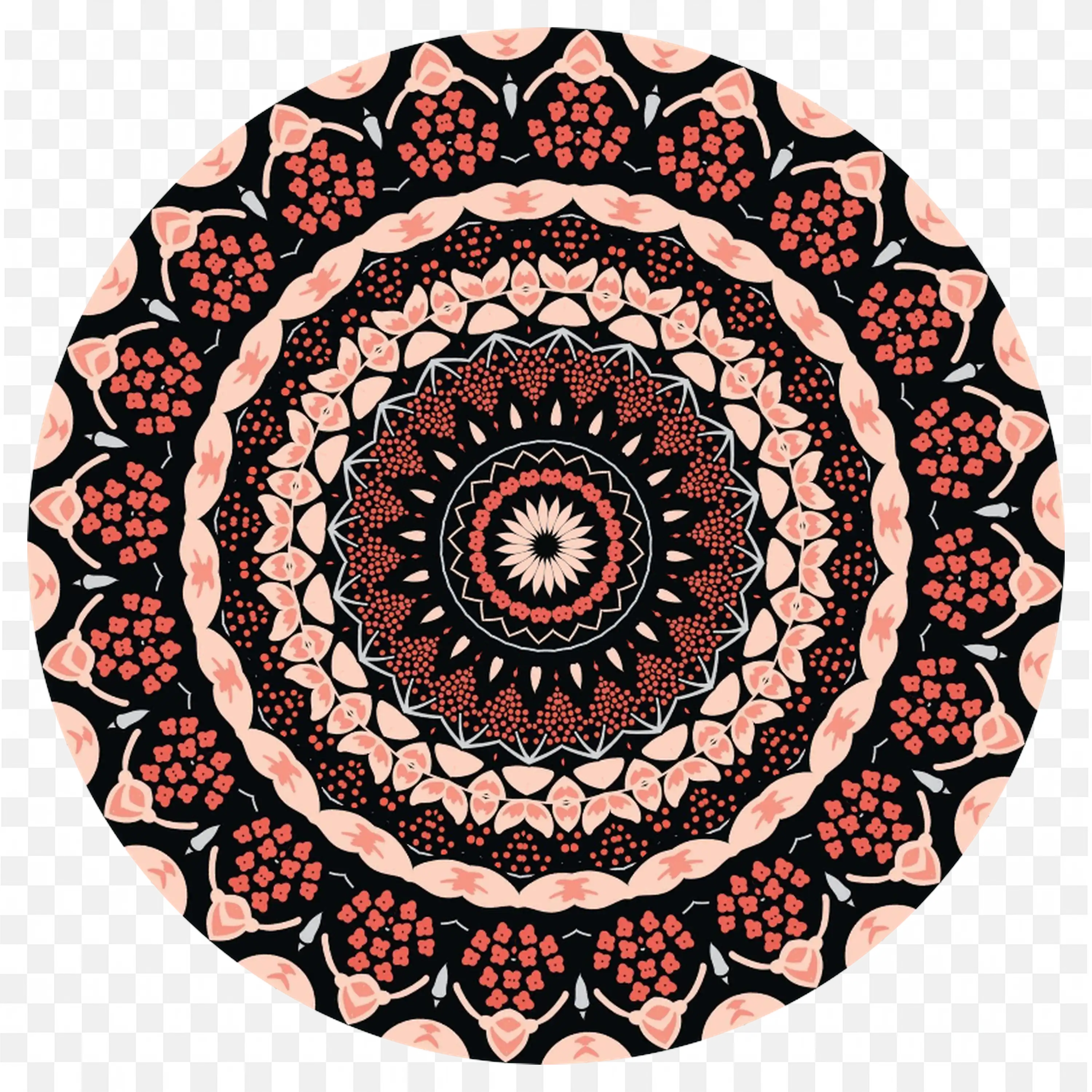 Black and Peach Floral Mandala with Detailed Petal Pattern