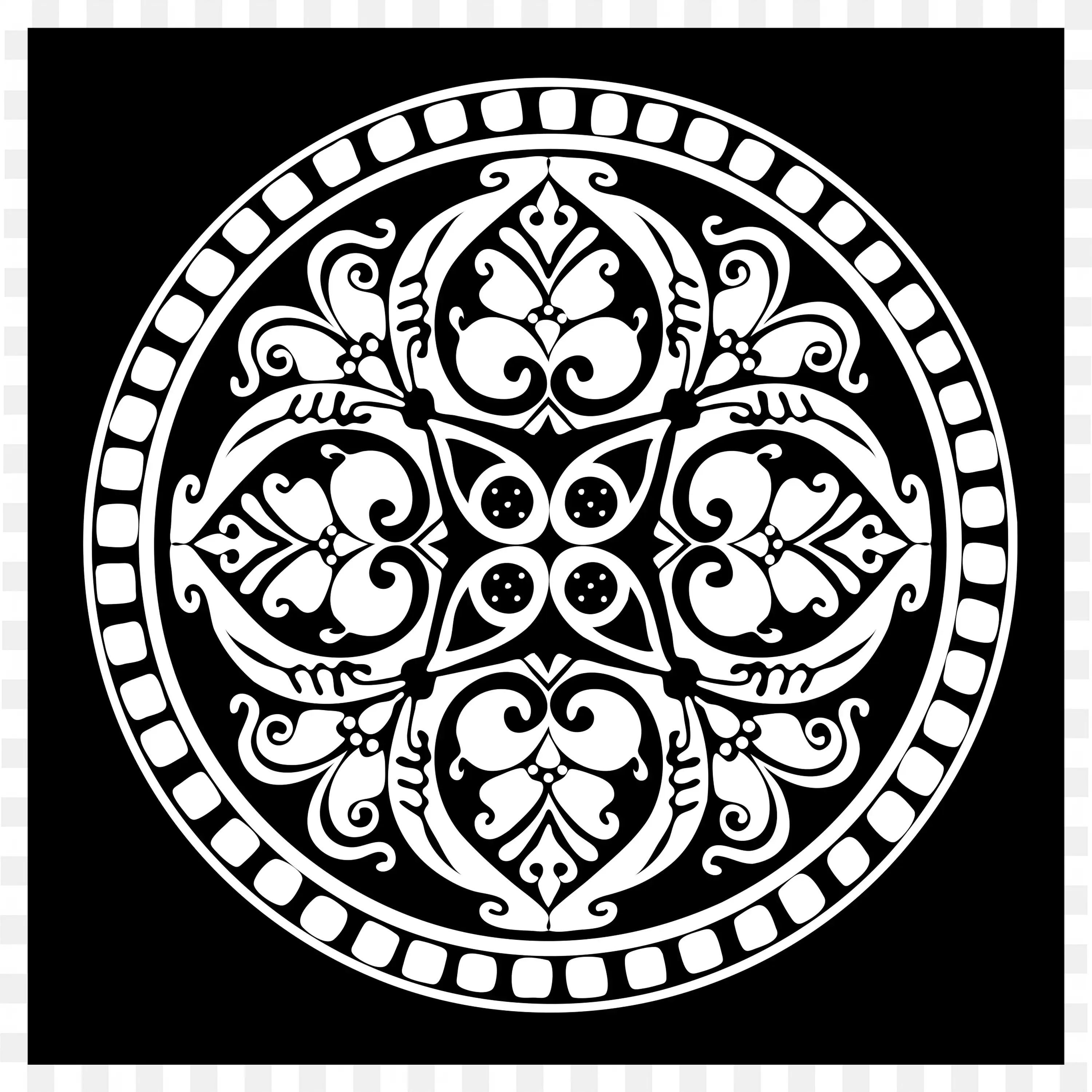 Black and White Circular Decorative Design Clip Art PNG