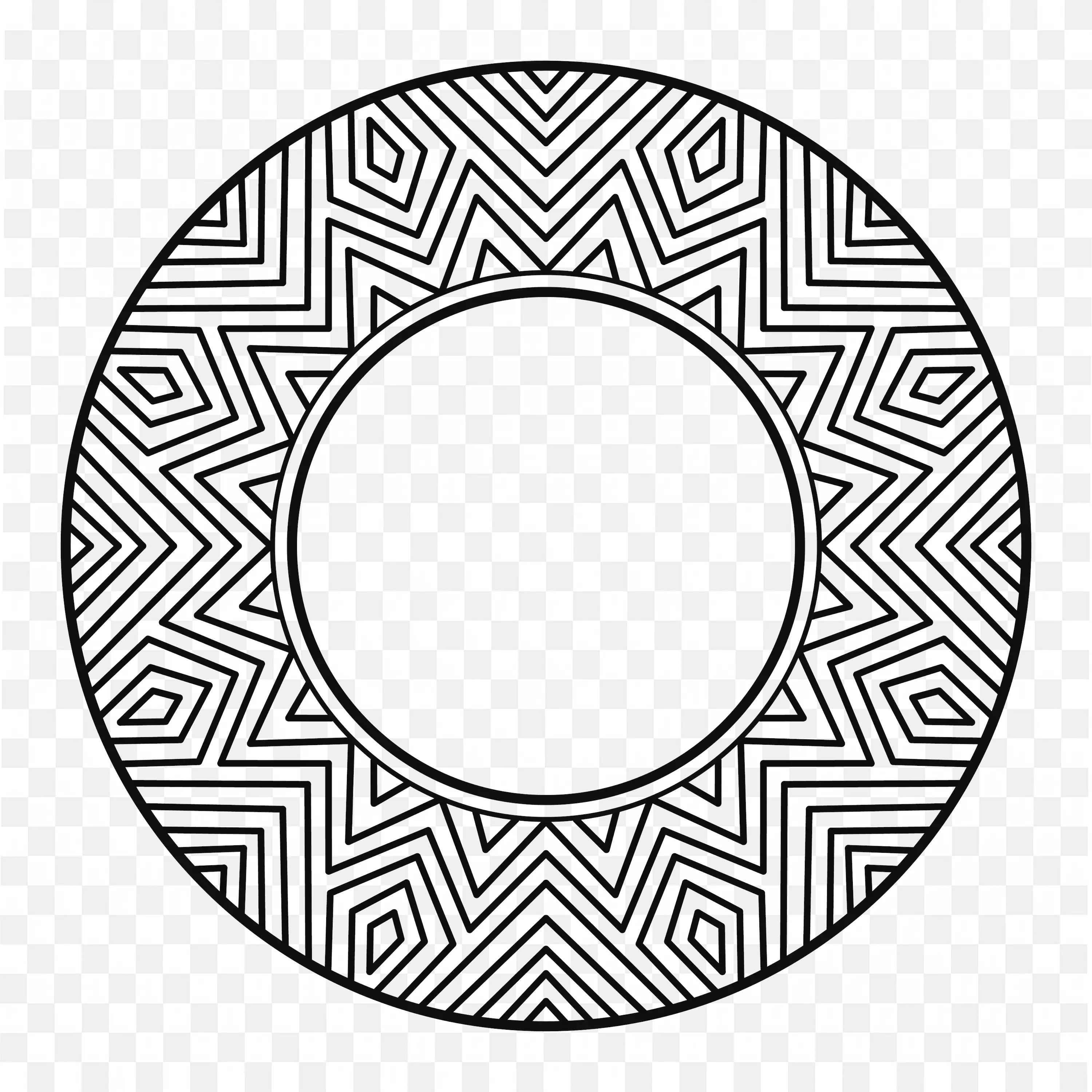 Black and White Circular Pattern with Zigzag Lines Free PNG