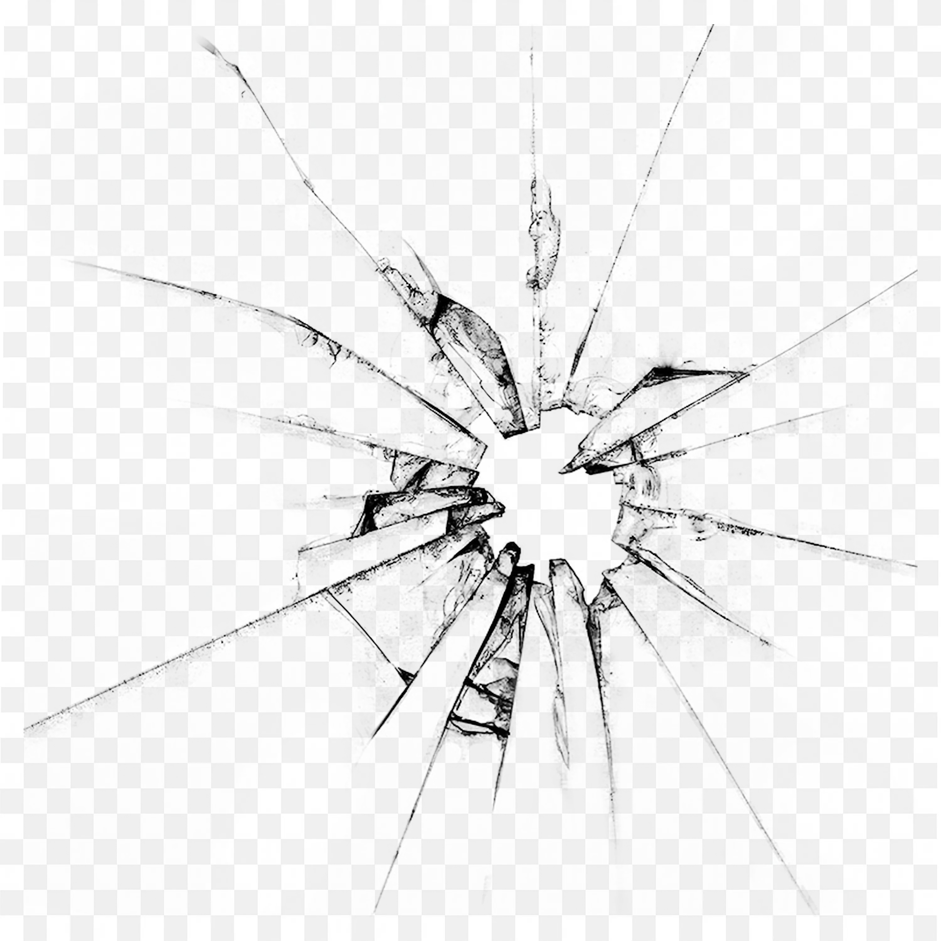 Black and White Cracked Glass Shattering Effect PNG Image