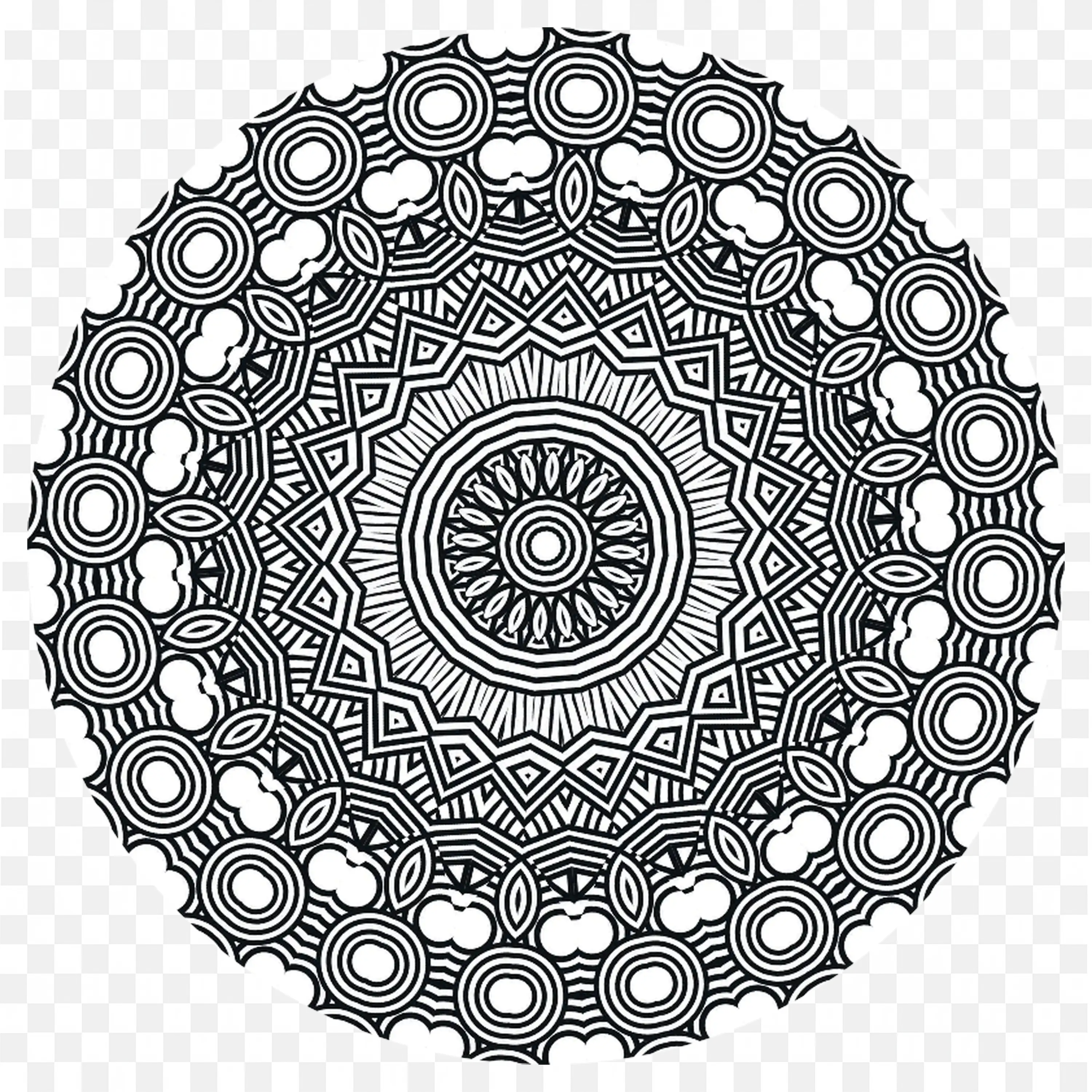 Black and White Detailed Mandala Design Pattern Free PNG