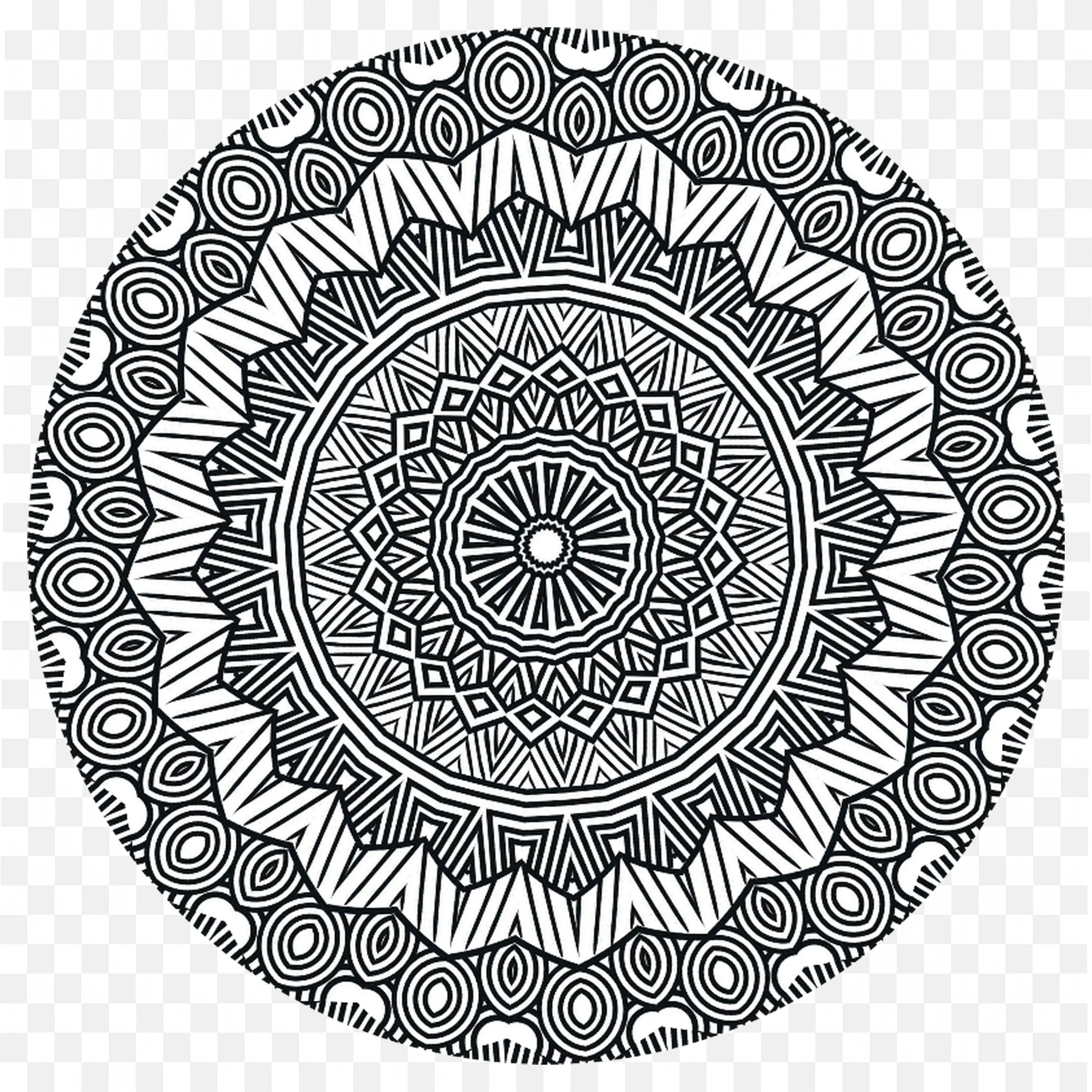 Black and White Geometric Mandala with Tribal Patterns