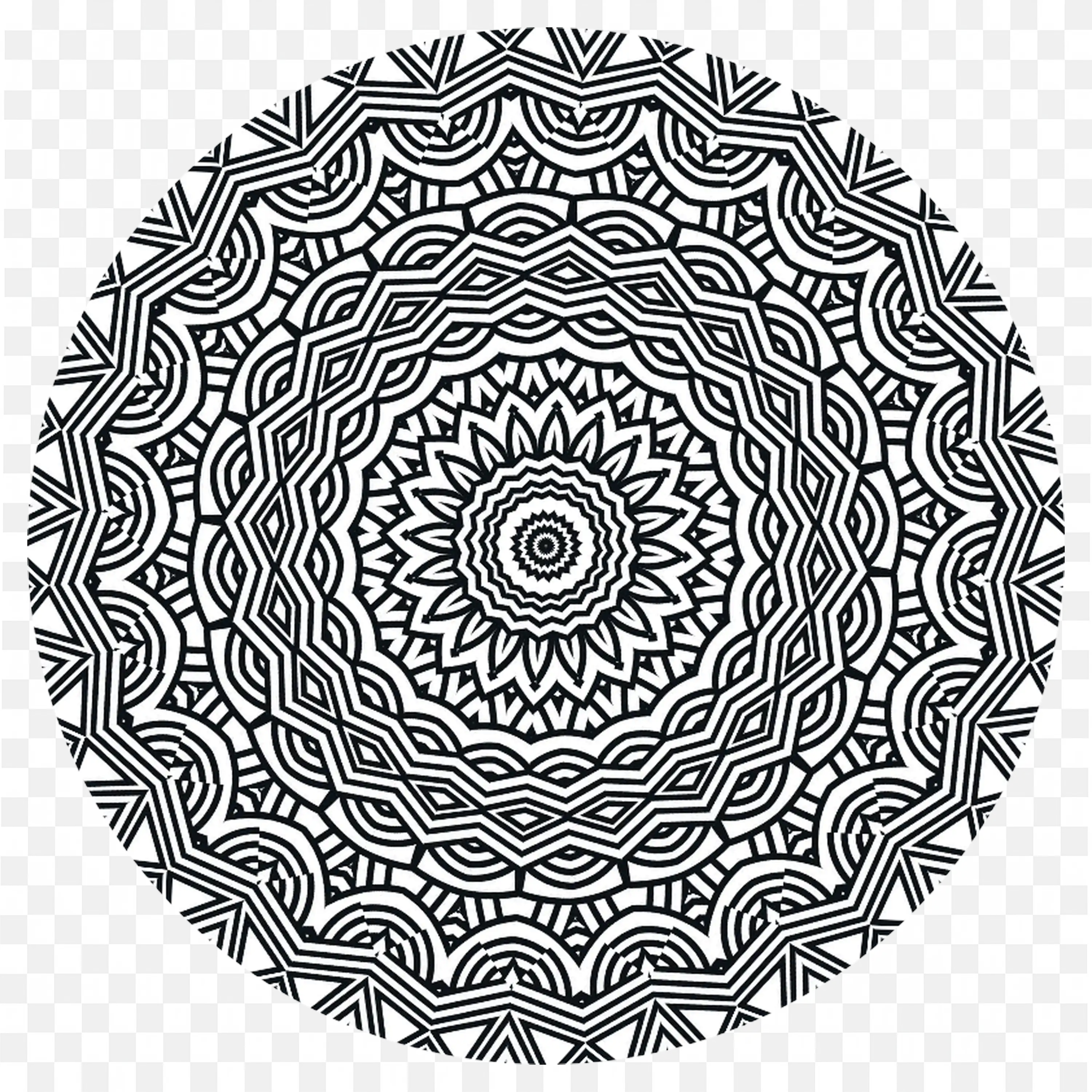 Black and White Mandala with Detailed Geometric Patterns PNG