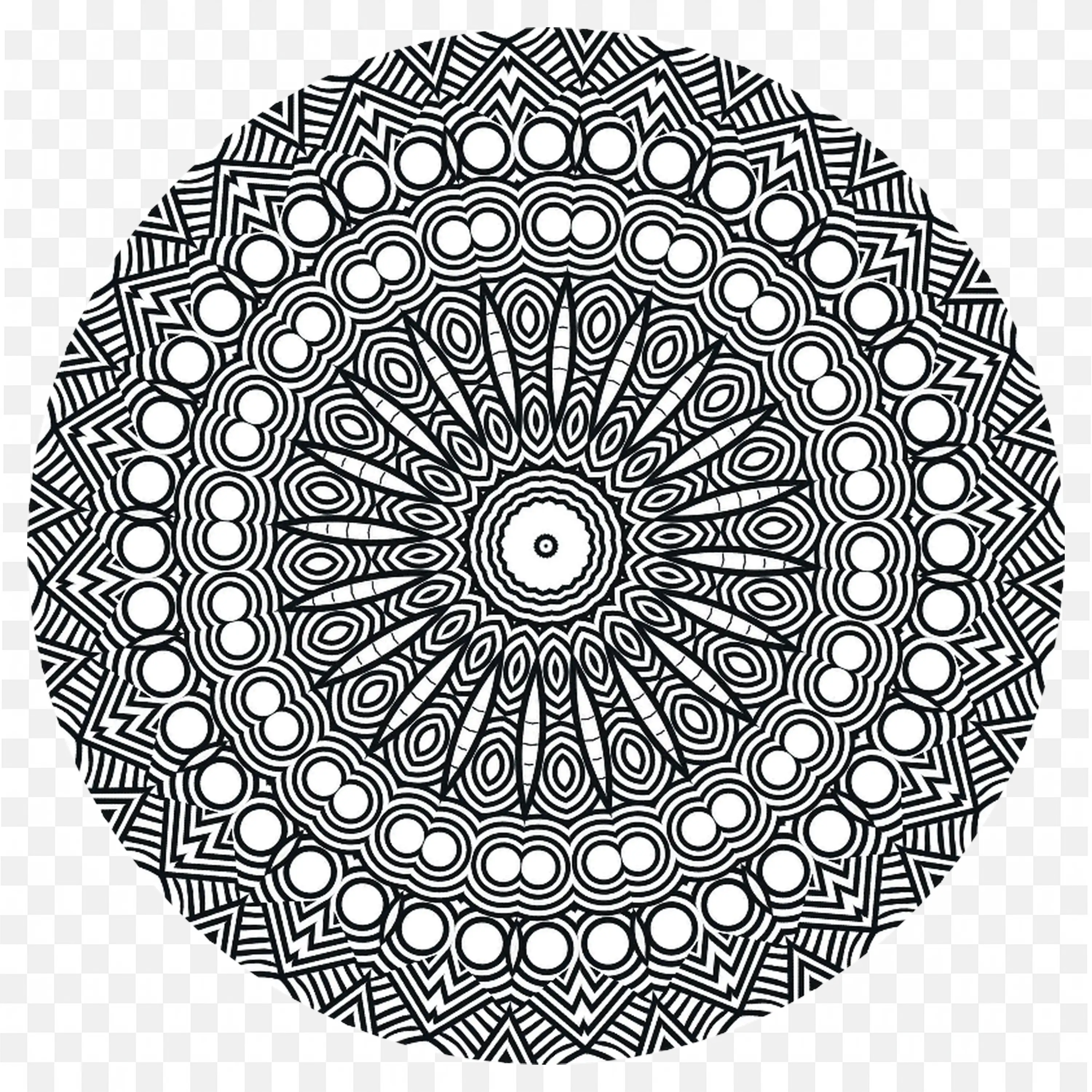 Black and White Mandala with Detailed Linear Design PNG