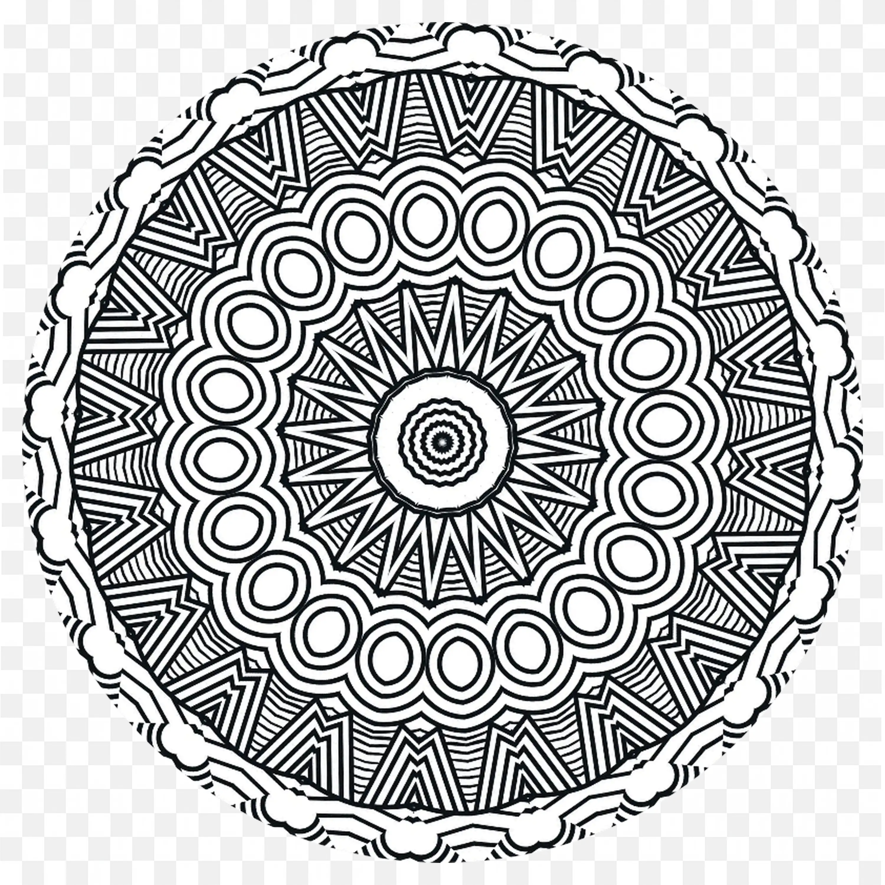Black and White Mandala with Geometric Circle Patterns PNG