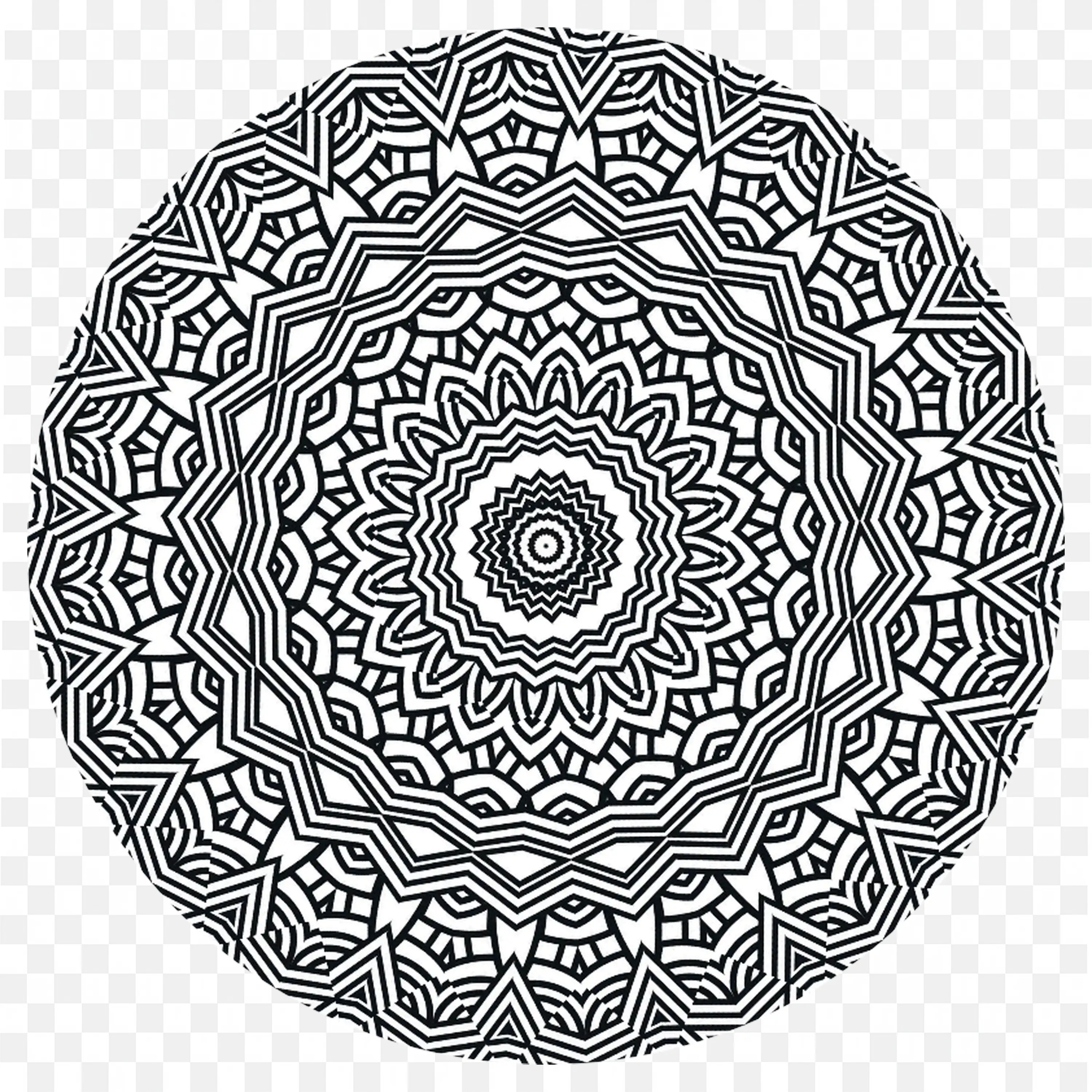 Black and White Mandala with Layered Rings Clip Art PNG