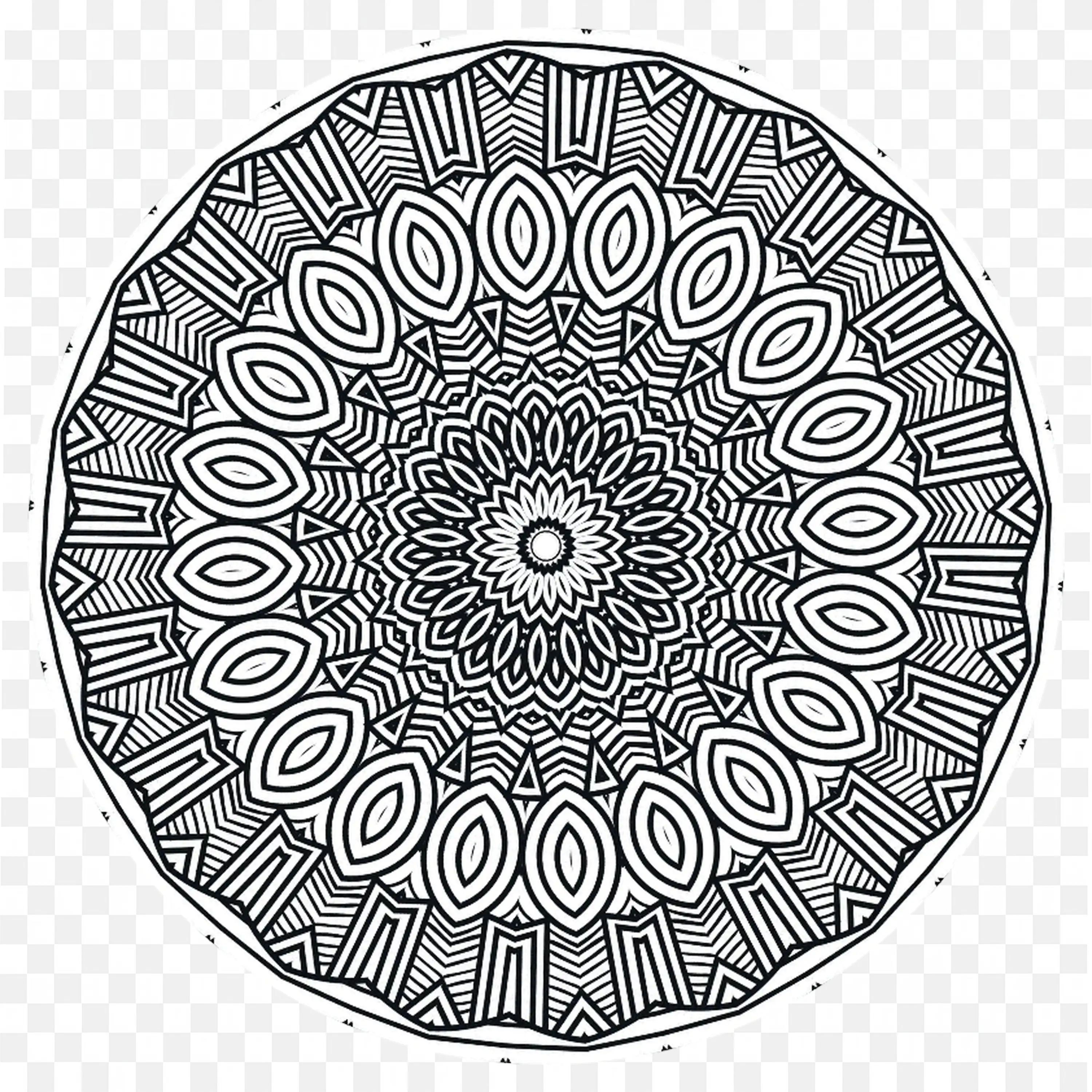 Black and White Mandala with Petal and Circle Shapes PNG