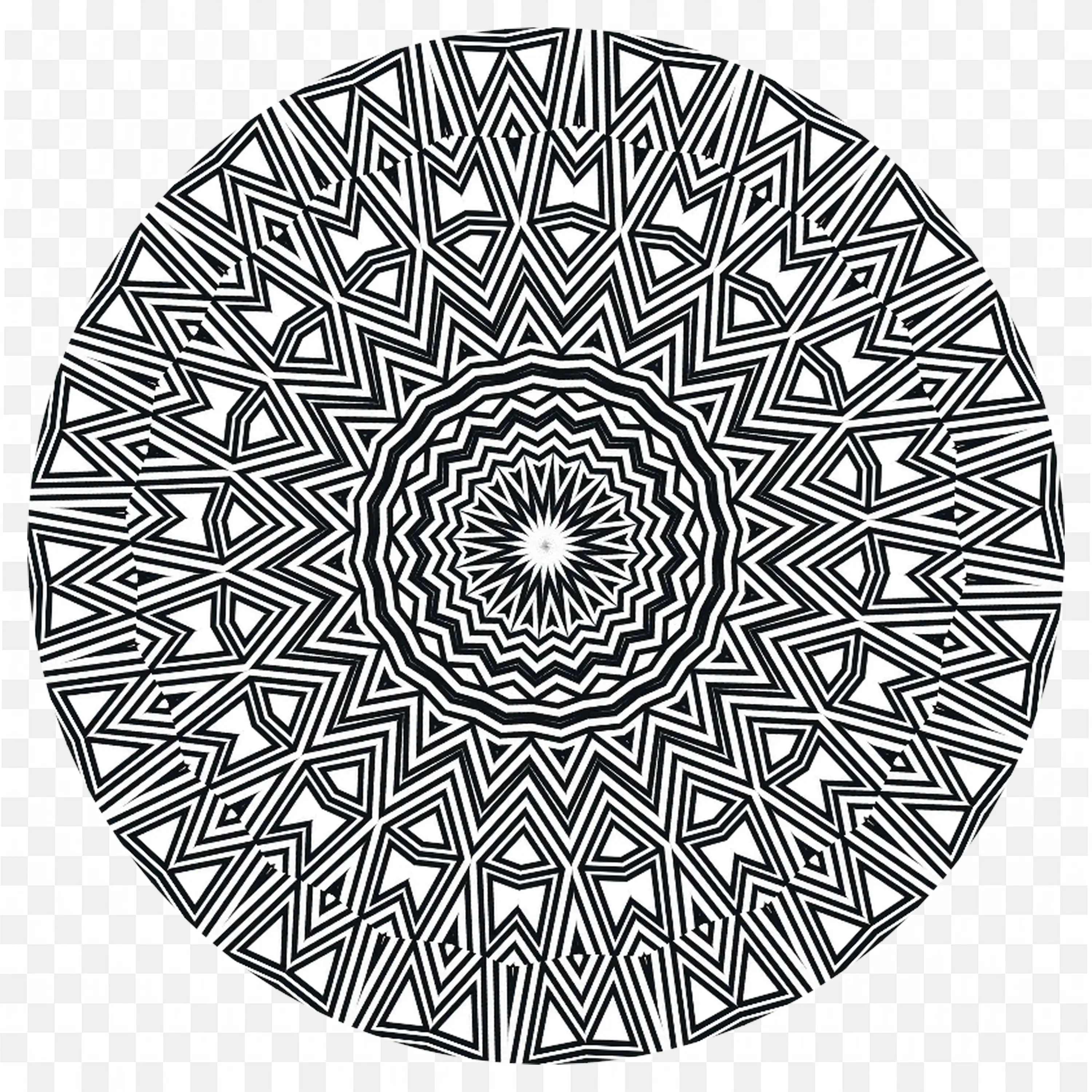 Black and White Mandala with Sharp Geometric Lines PNG
