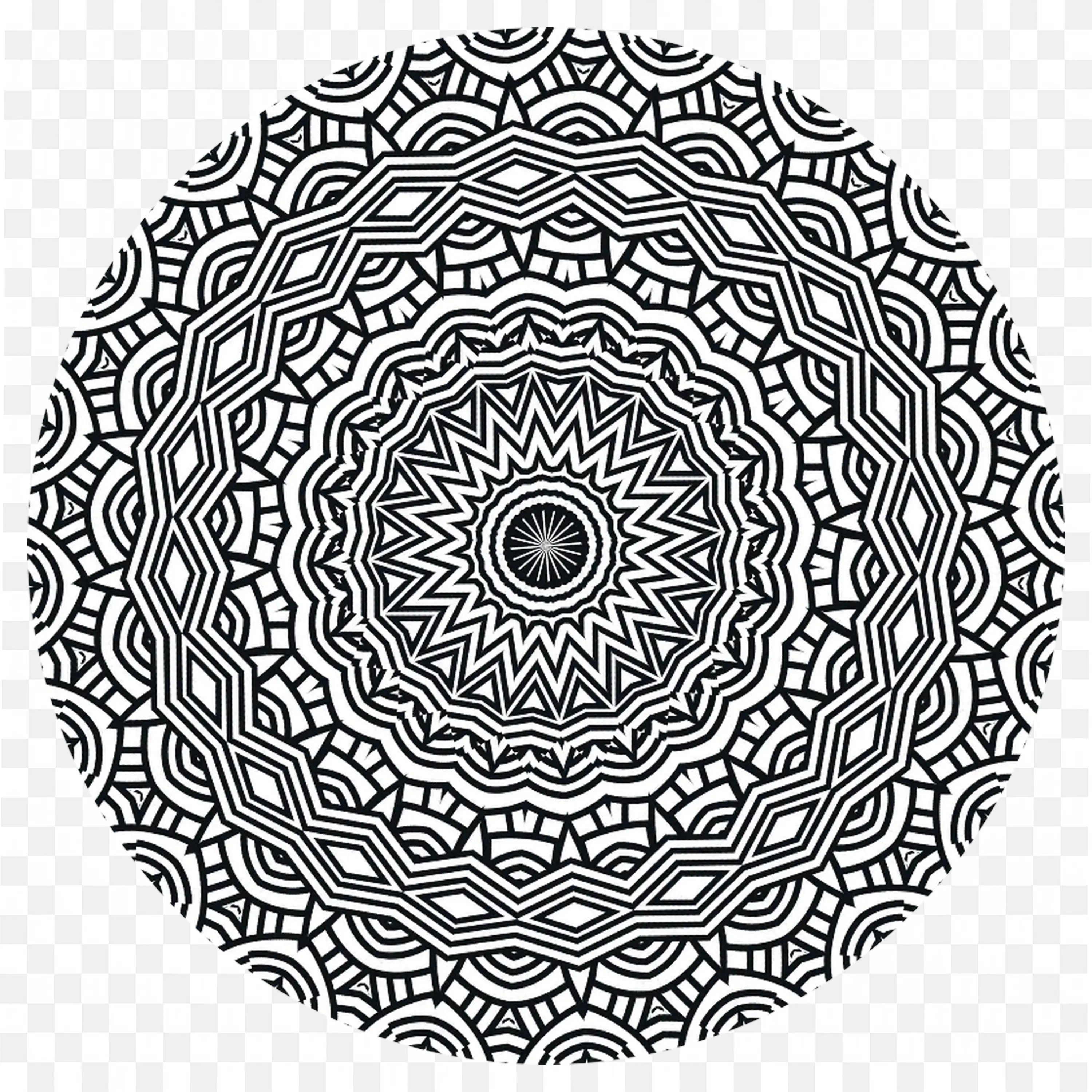 Black and White Mandala with Zigzag and Wave Design Free PNG