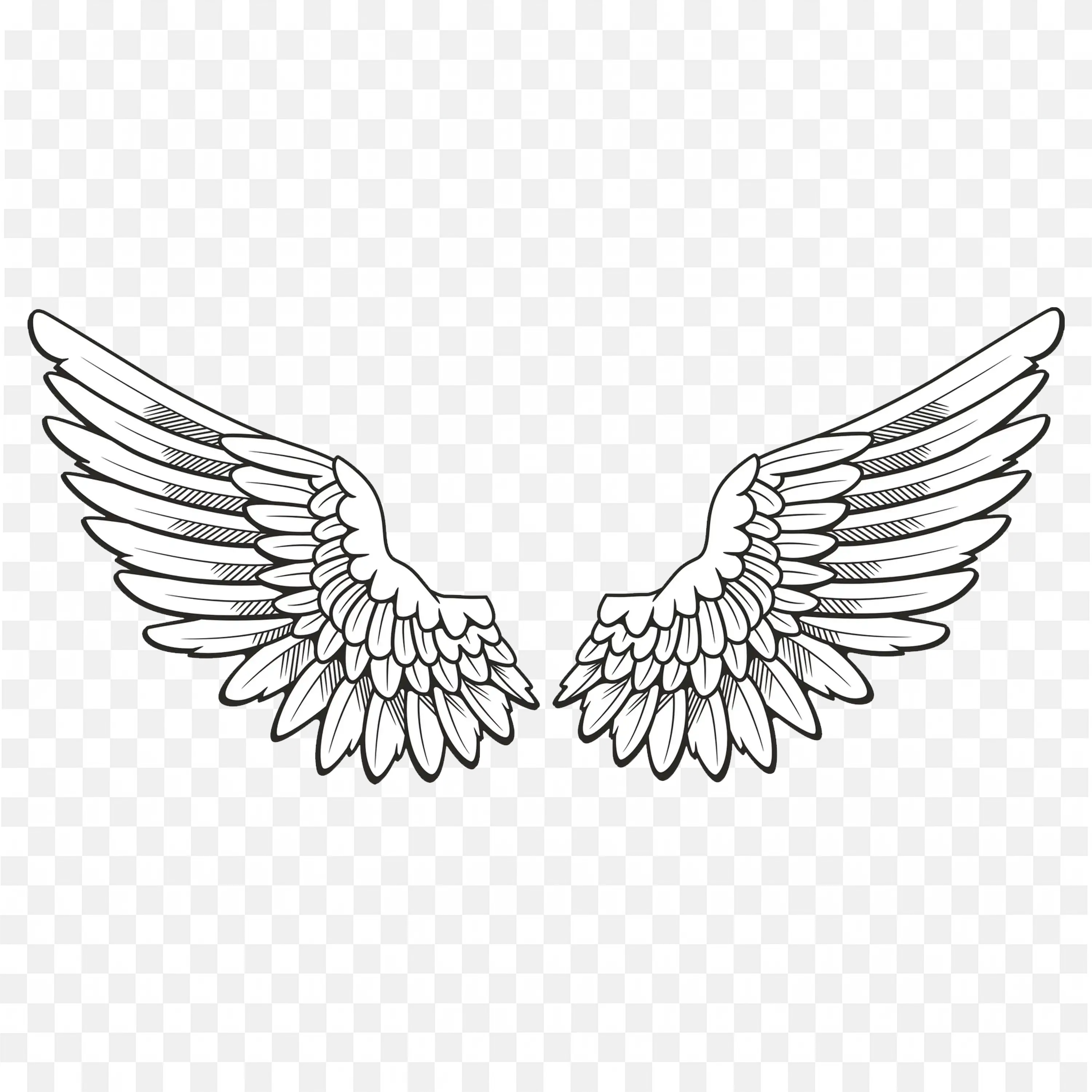 Black and White Outline Angel Wings Clip Art PNG Download