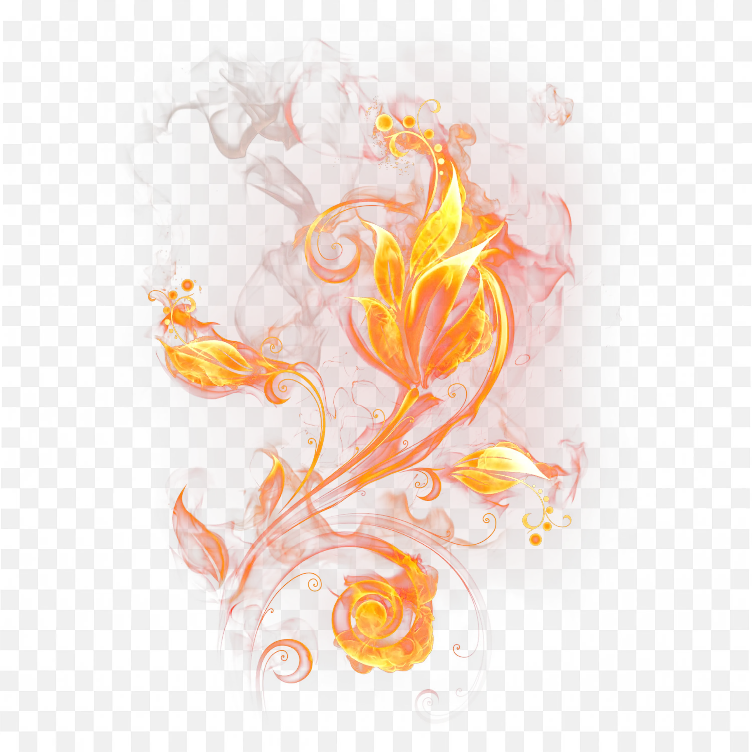 Blazing Orange Floral Design with Smoke and Flames Free PNG