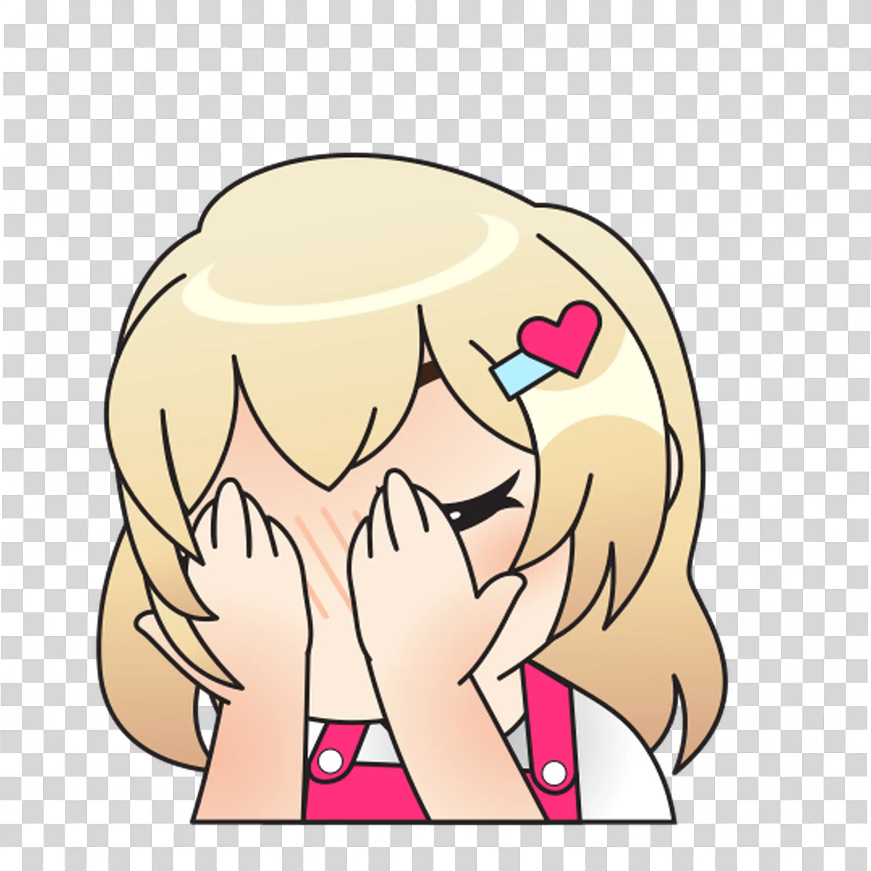 Blonde woman smiling shyly with hand near face free PNG