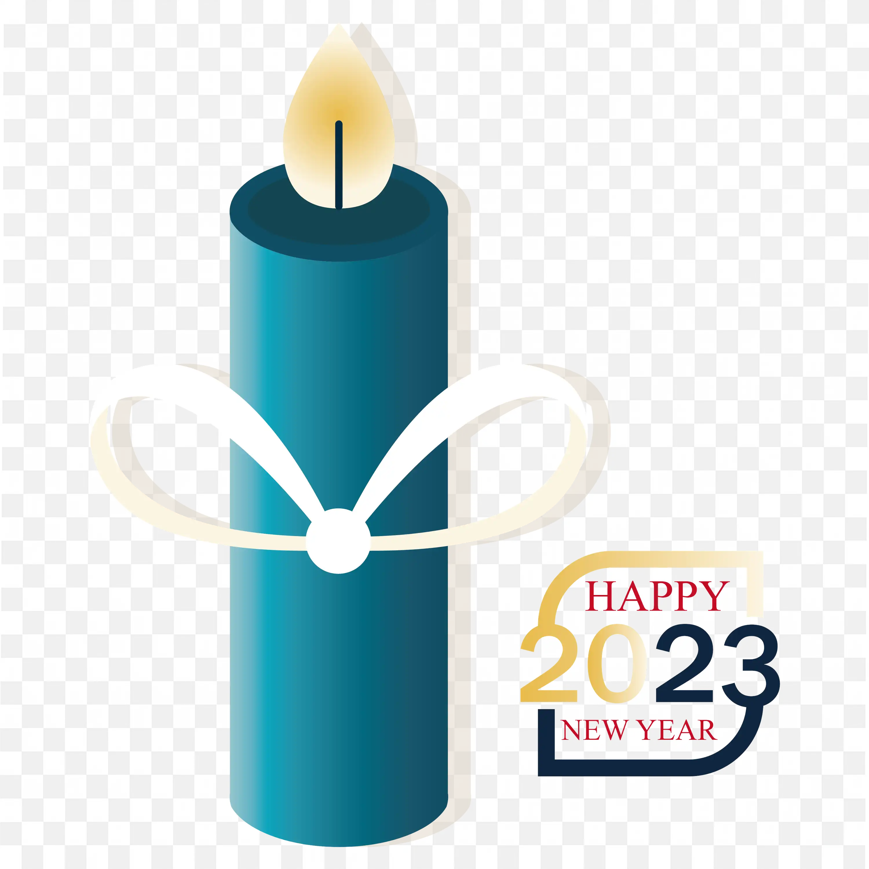Blue Candle with Flame with Happy New Year Label Free PNG