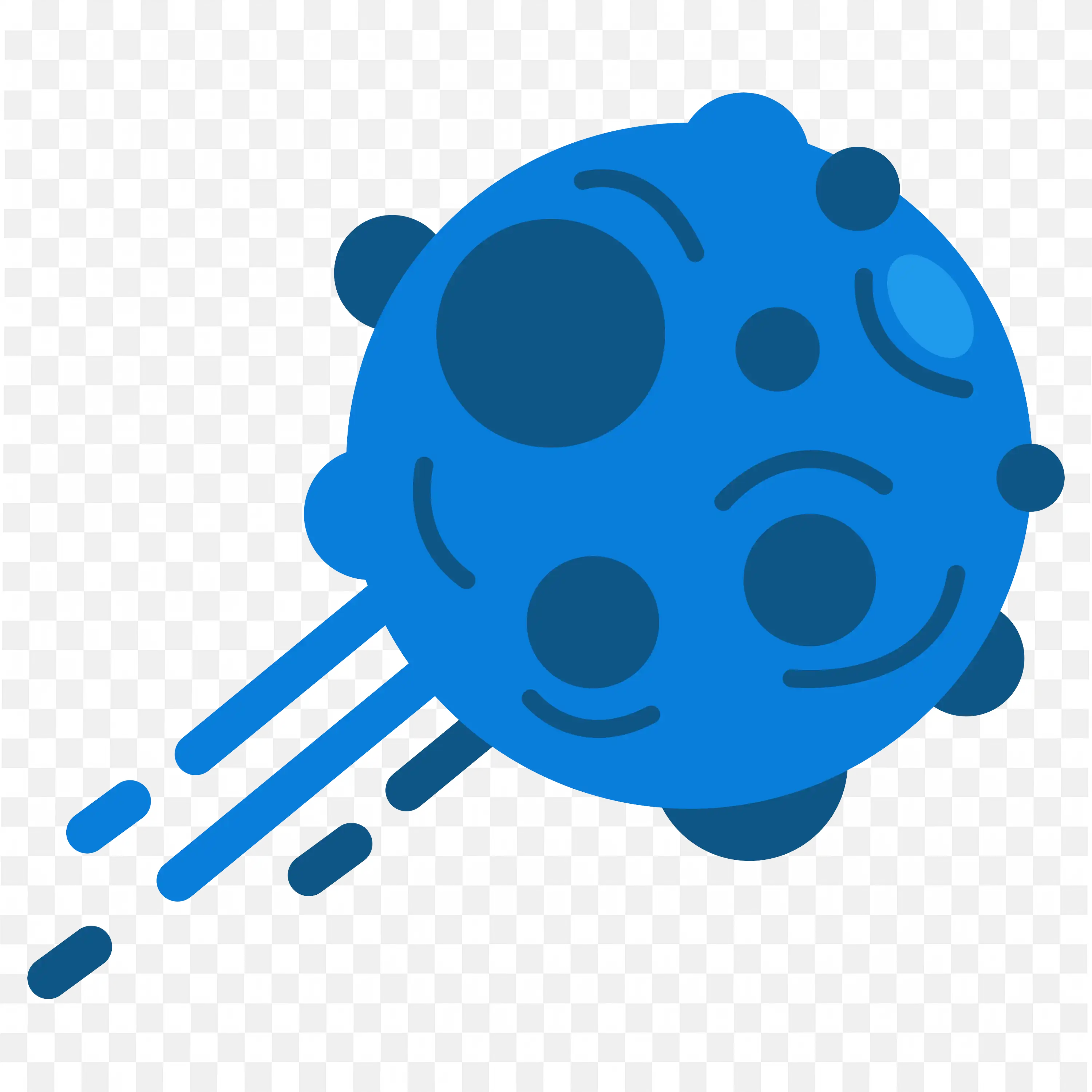 Blue Cartoon Asteroid with Circular Hollows Free PNG Image
