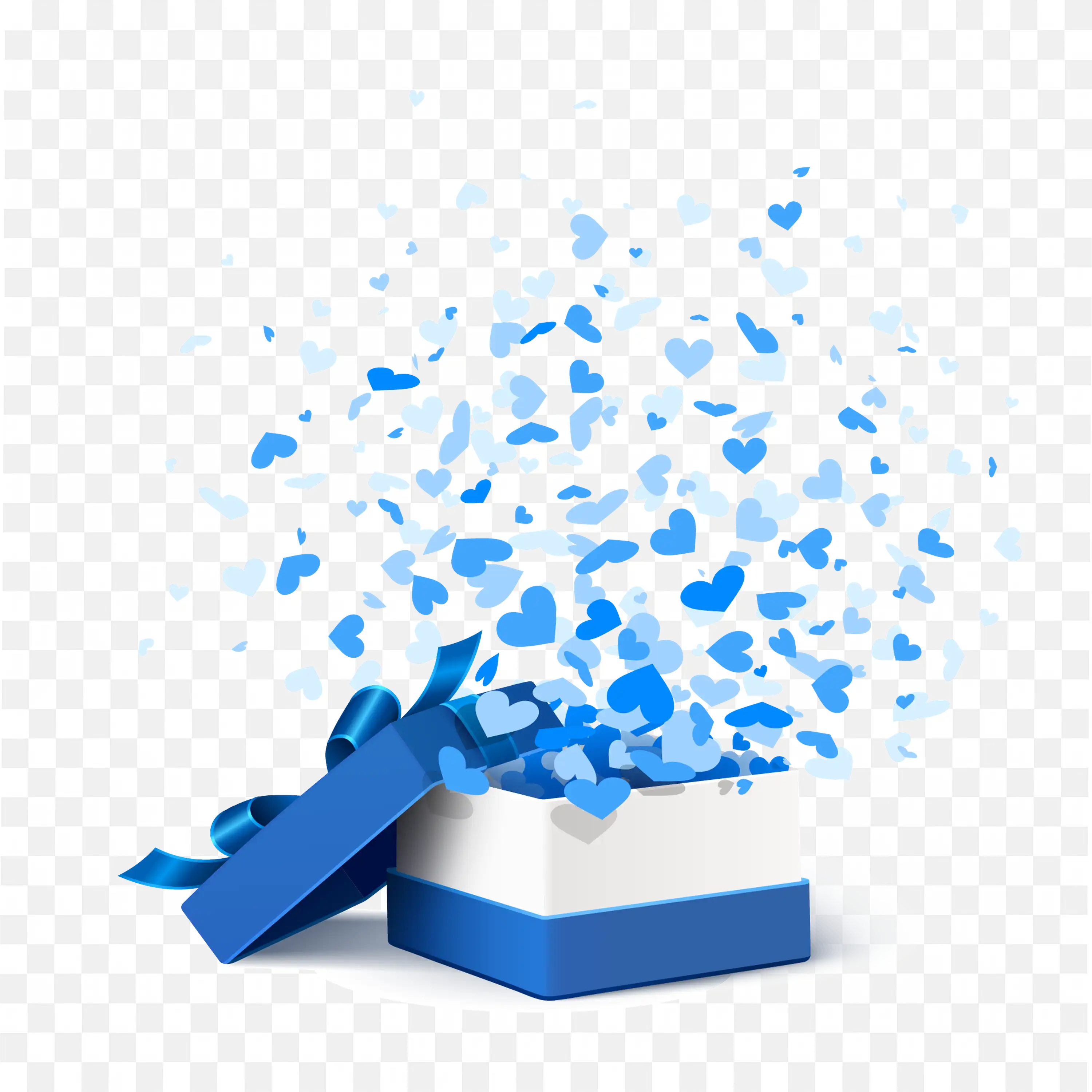 Blue Gift Box Exploding with Small Hearts Free PNG Image
