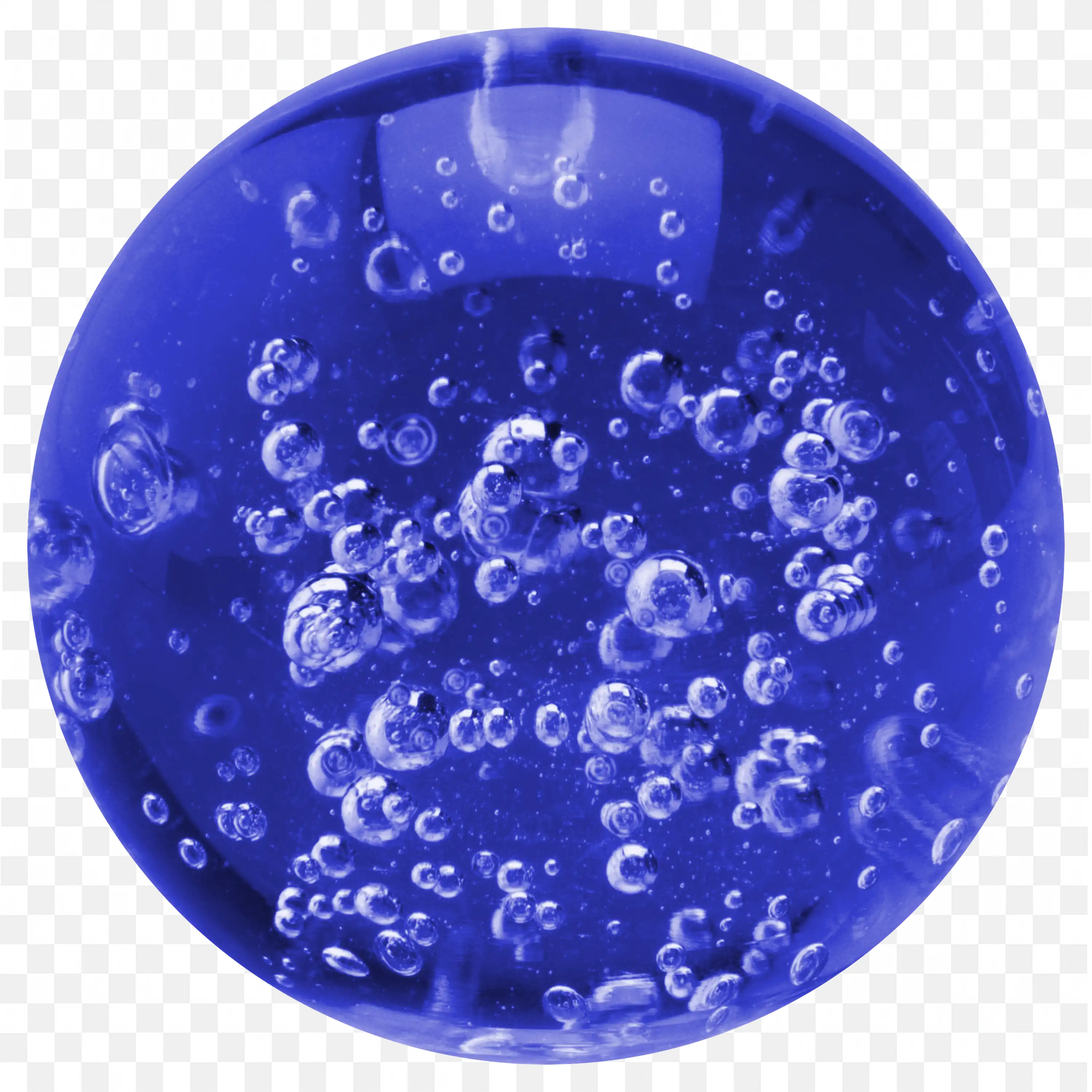 Blue Glass Sphere Filled with Small Floating Air Bubbles