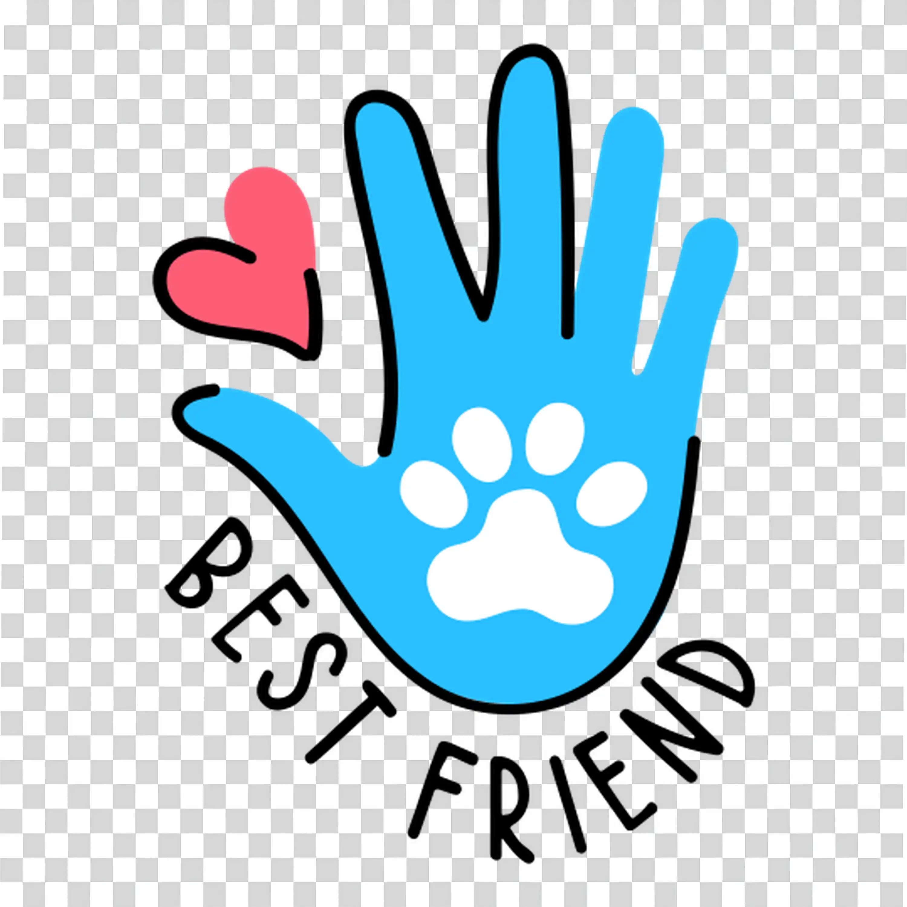 Blue handprint with heart symbol and best friend text