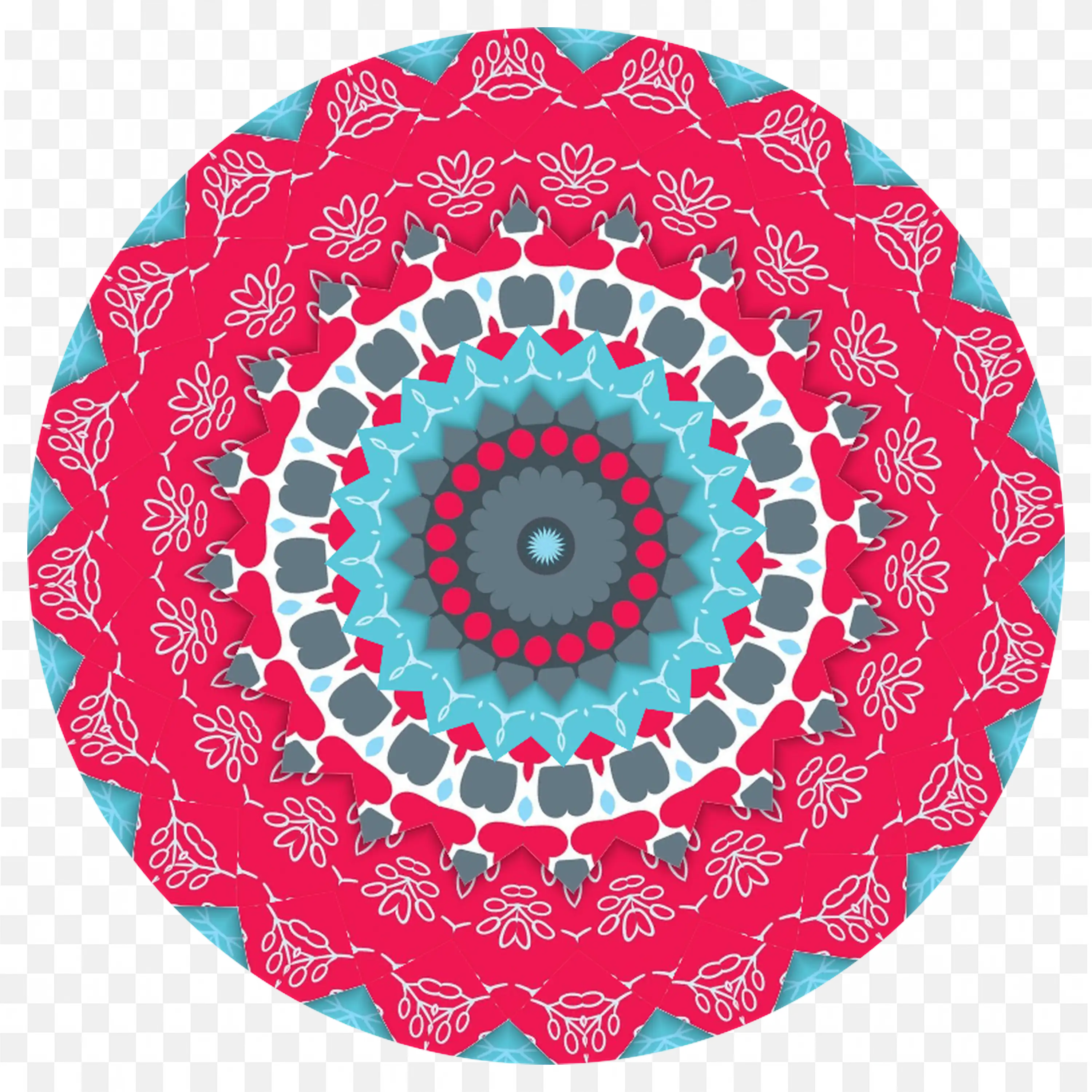 Bold Red and Blue Mandala with Floral and Geometric Rings