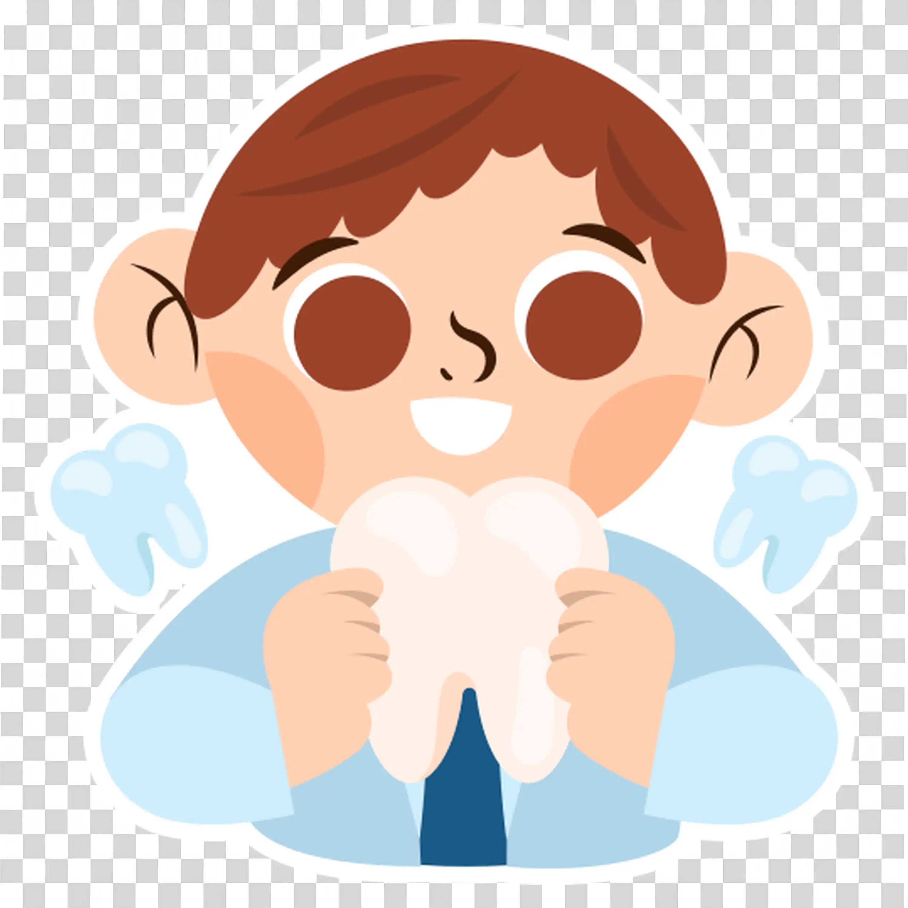 Boy blowing nose or sneezing with tissue due to cold