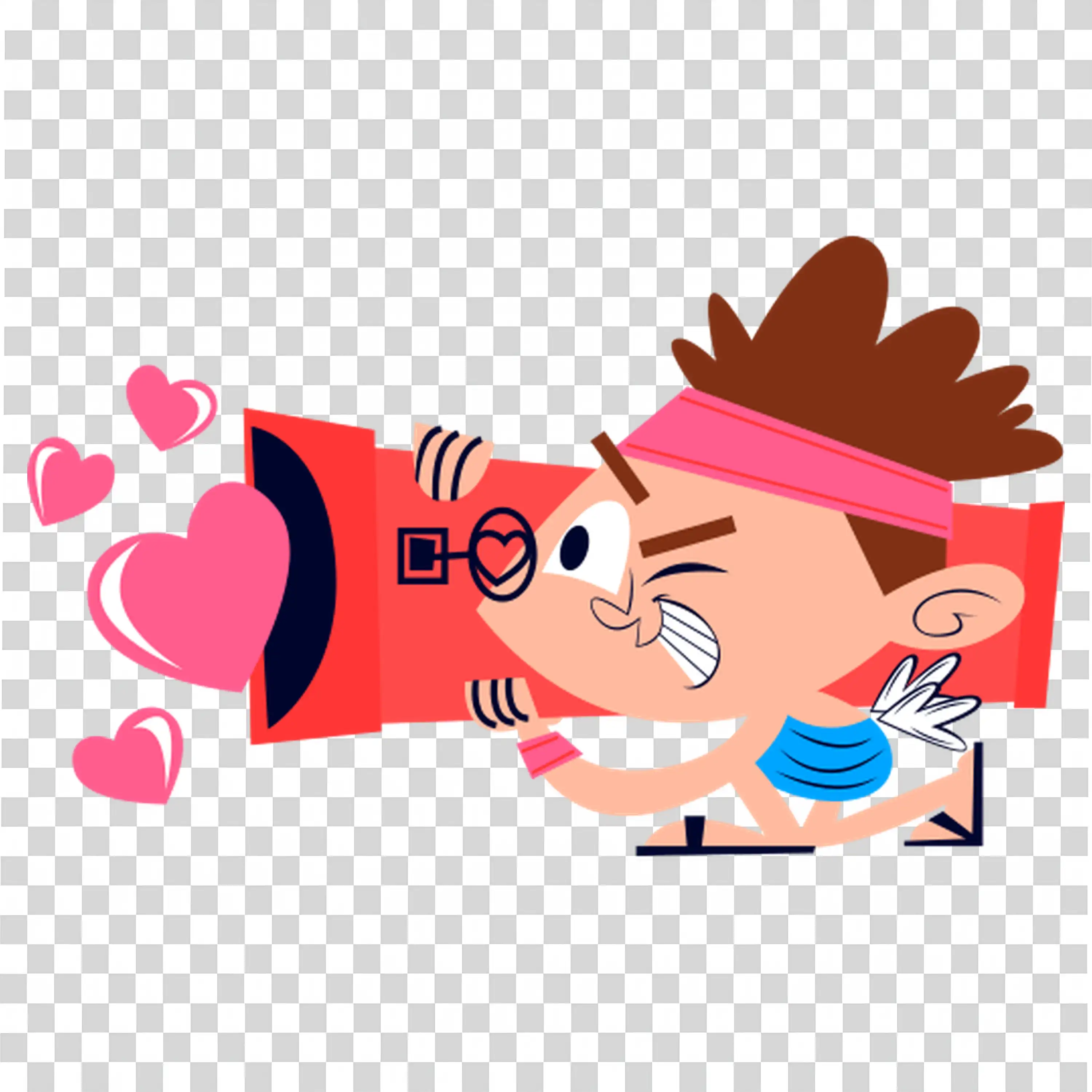 Boy giving heart gift with big glasses and love free PNG