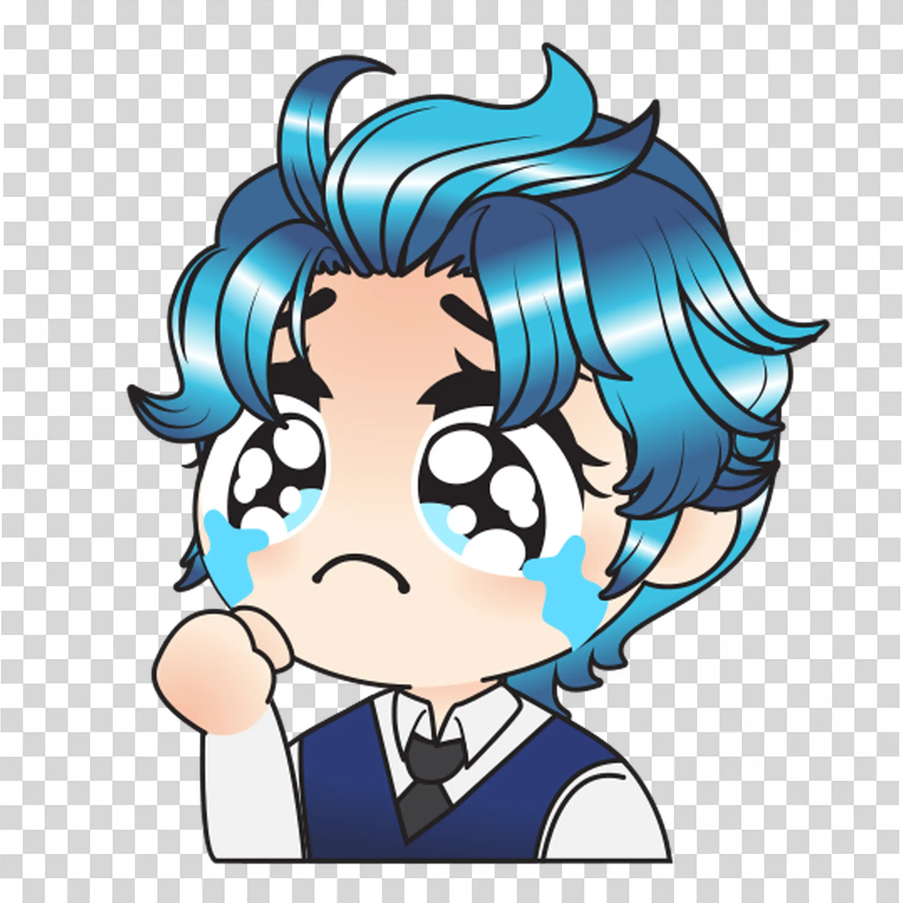 Boy with Light Blue Hair Displaying Curiosity Thoughtfulness