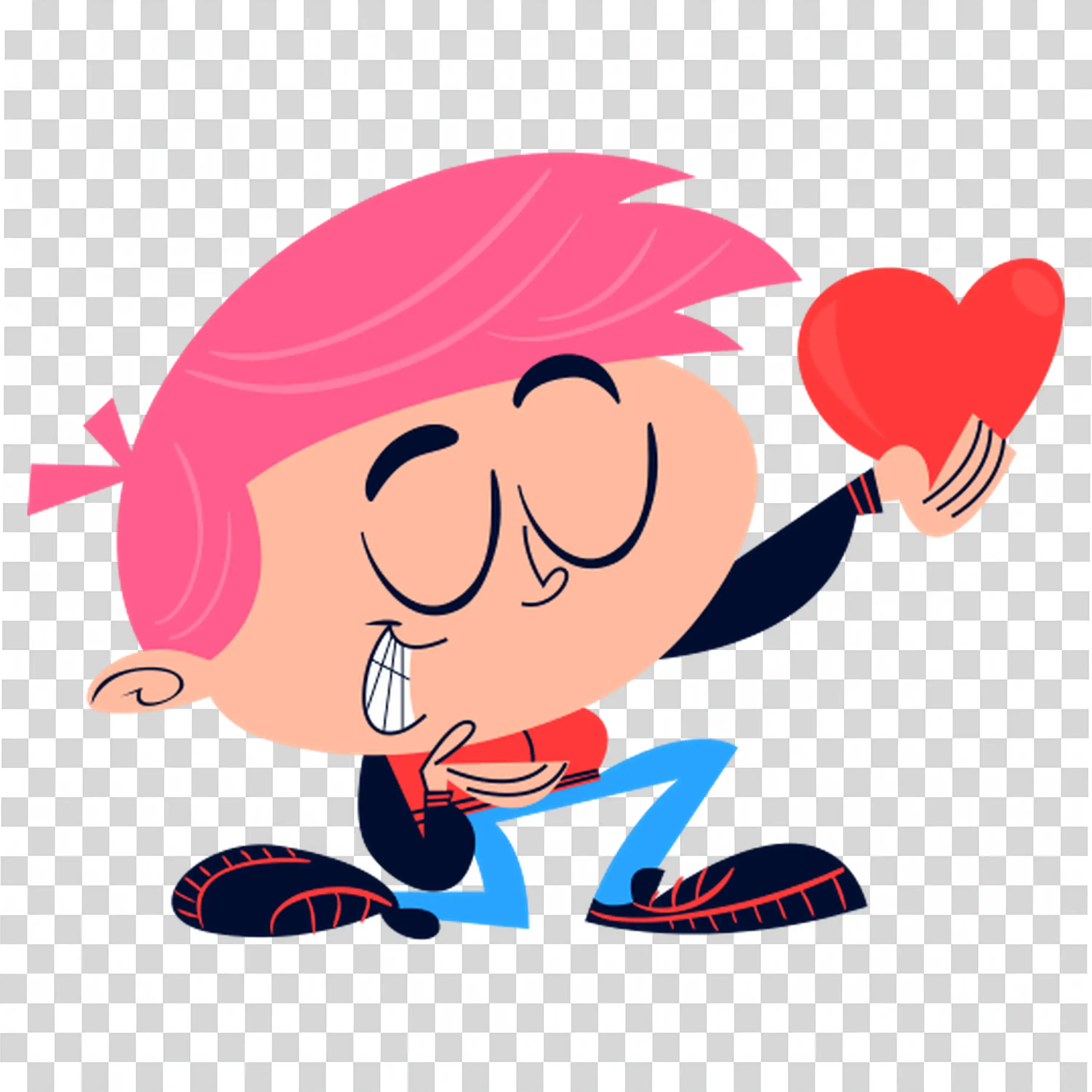 Boy with Pink Hair Holding Heart in Joyful Expression