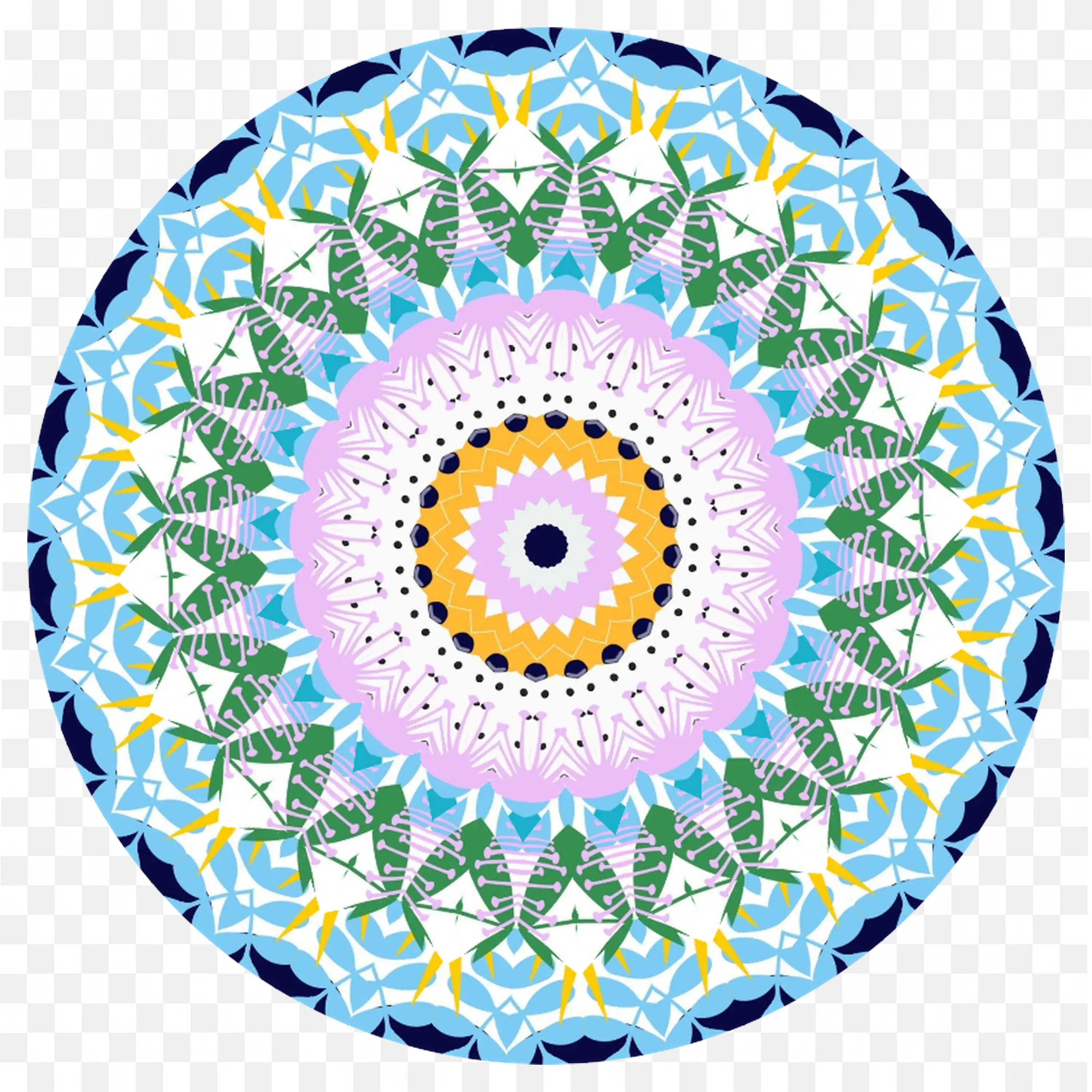 Bright Blue and Green Mandala with Symmetrical Design PNG